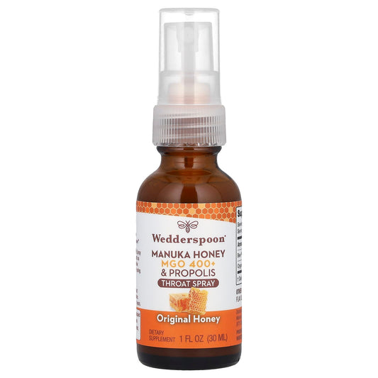 Wedderspoon, Manuka Honey & Propolis Throat Spray, Original Honey, MGO 400+, 1 fl oz (30 ml) - Image 1