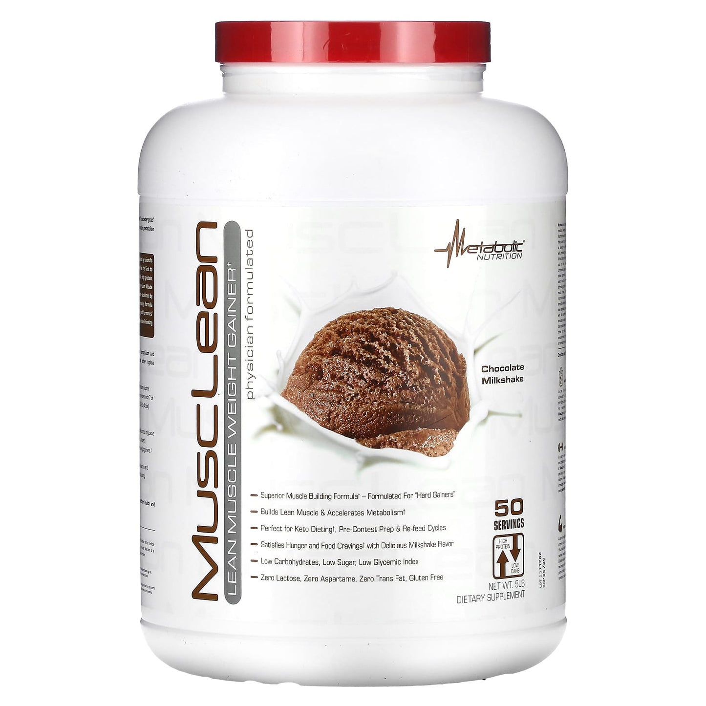 Metabolic Nutrition, MuscLean, Lean Muscle Weight Gainer, Chocolate Milkshake, 5 lbs - Image 1