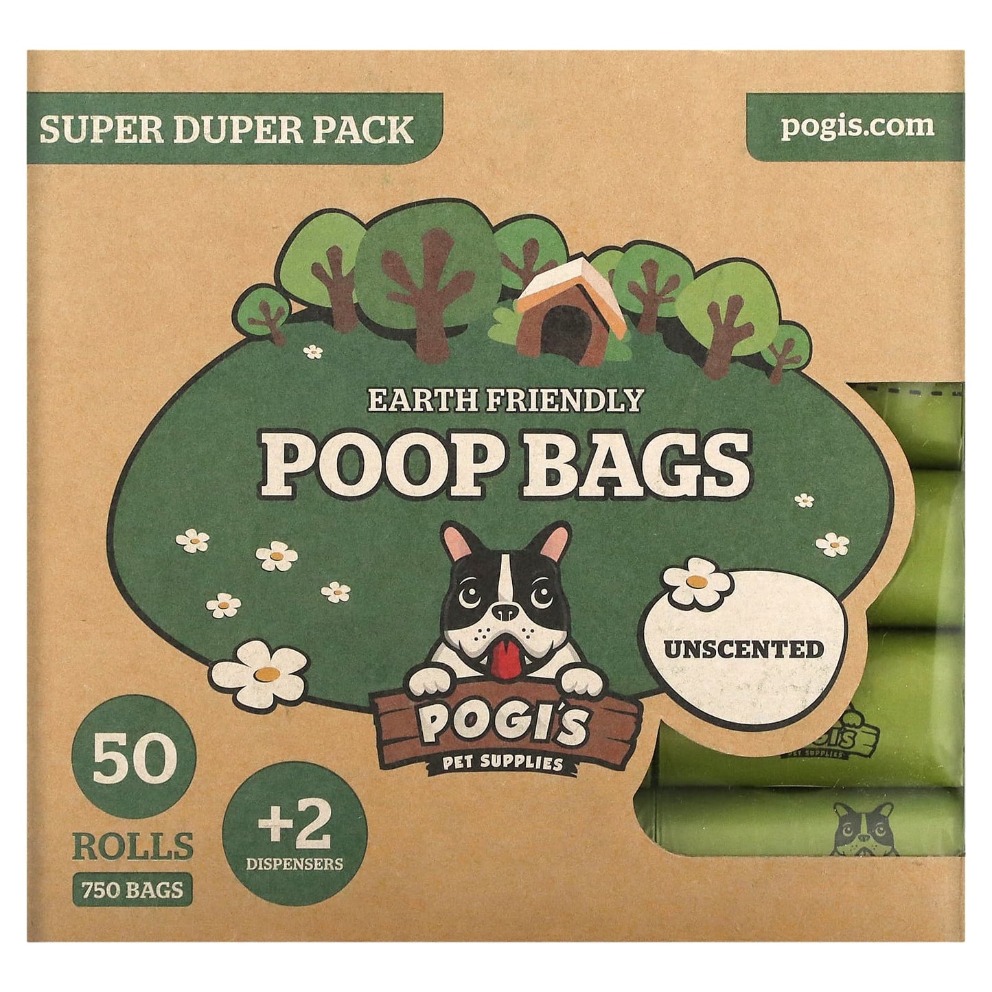 Pogi's Pet Supplies, Earth Friendly Poop Bags, Super Duper Pack, Unscented, 50 Rolls, 750 Bags, 2 Dispensers - Image 1