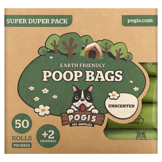 Pogi's Pet Supplies, Earth Friendly Poop Bags, Super Duper Pack, Unscented, 50 Rolls, 750 Bags, 2 Dispensers - Image 1