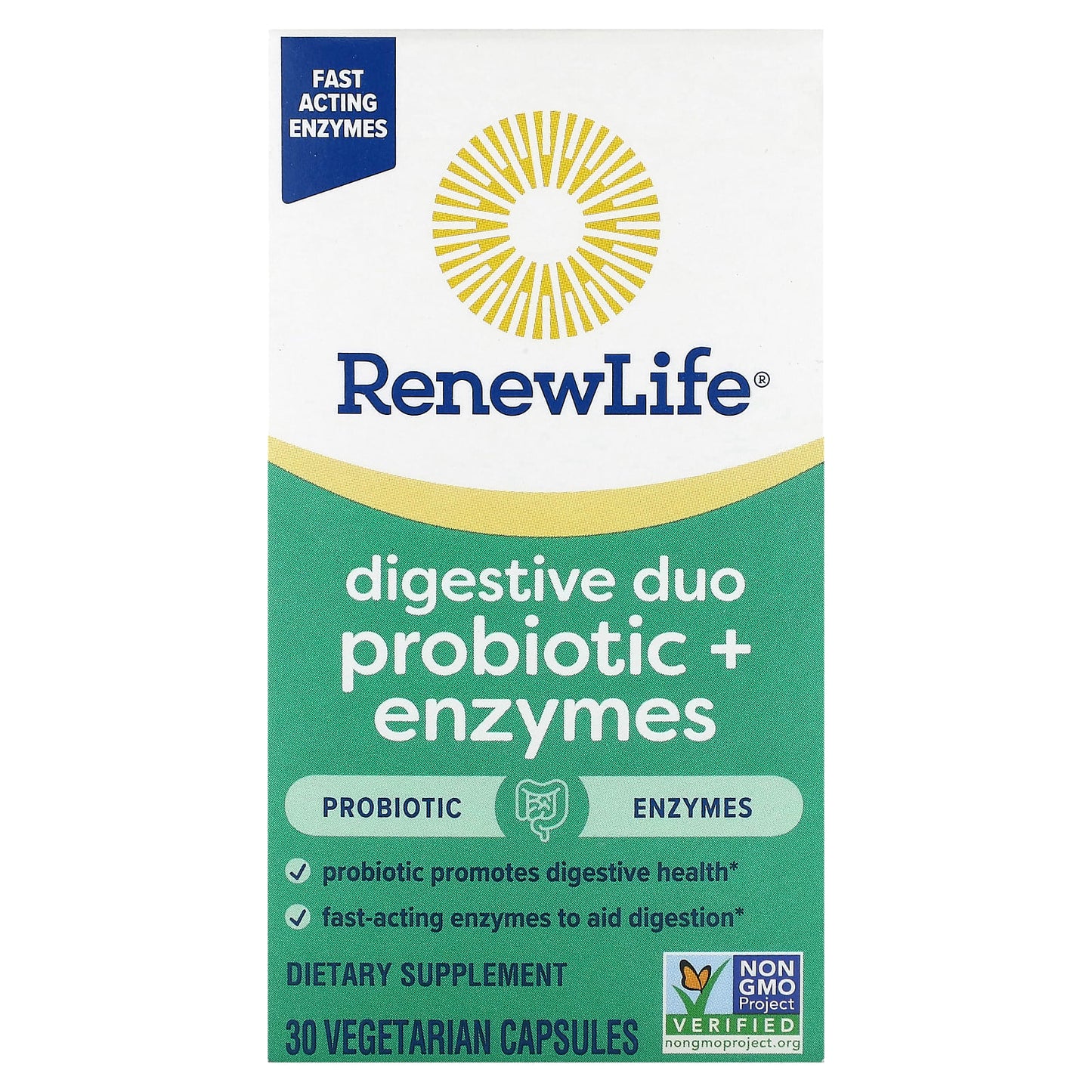 Renew Life, Digestive Duo Probiotic + Enzymes , 30 Vegetarian Capsules - Image 1