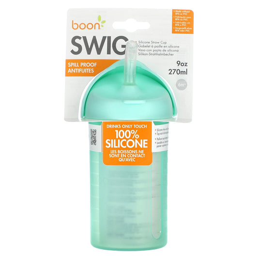 Boon 9 oz Silicone Straw Cup for Kids, BPA-Free, Insulated, Dishwasher Safe, Mint - Image 1