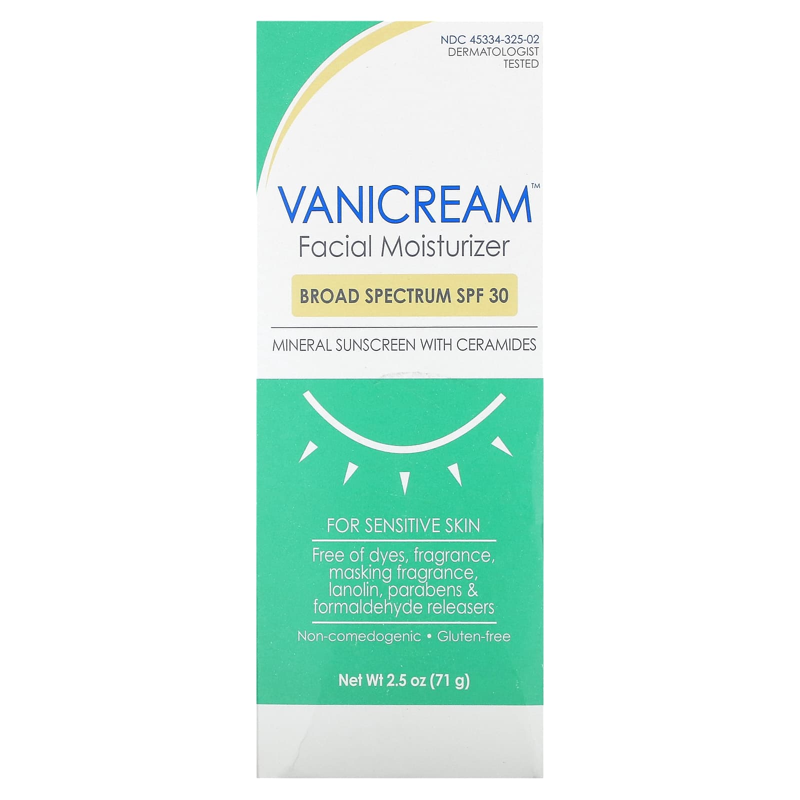 Vanicream, Facial  Moisturizer, Mineral Sunscreen with Ceramides, For Sensitive Skin,  SPF 30, 2.5 oz (71 g) - Image 2