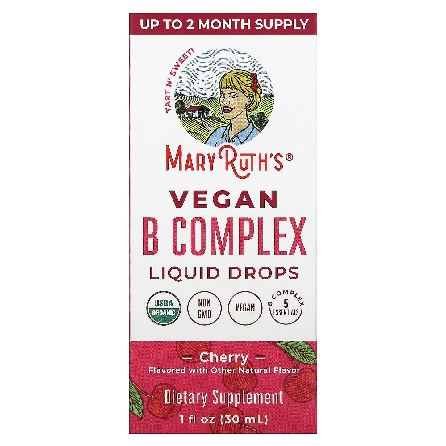 MaryRuth's, Vegan B Complex Liquid Drops, Cherry, 1 fl oz (30 ml) - Image 1