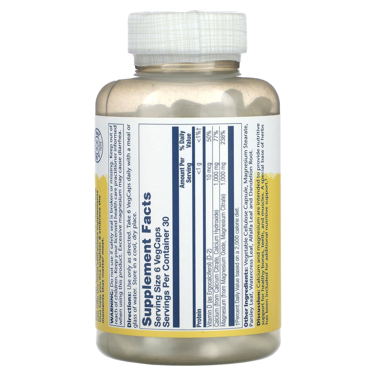 Solaray, Cal-Mag Citrate with Vitamin D-2, 1:1 Ratio, 180 Vegcaps - Image 2