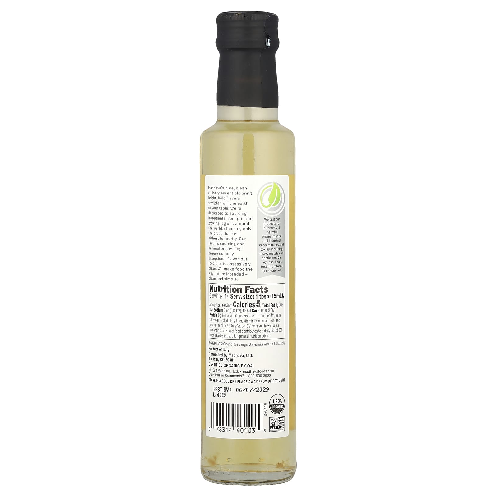 Madhava, Organic Rice Vinegar, 8.45 fl oz (250 ml) - Image 2
