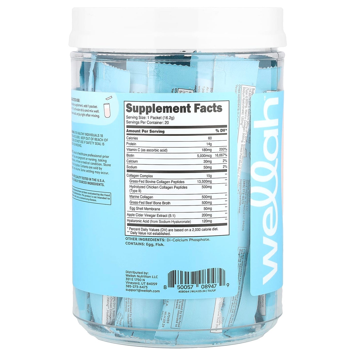 Wellah, The Afterglow, Multi Collagen Protein + Beauty, Unflavored, 20 Stick Packs, 0.6 oz (16.2 g) Each - Image 2