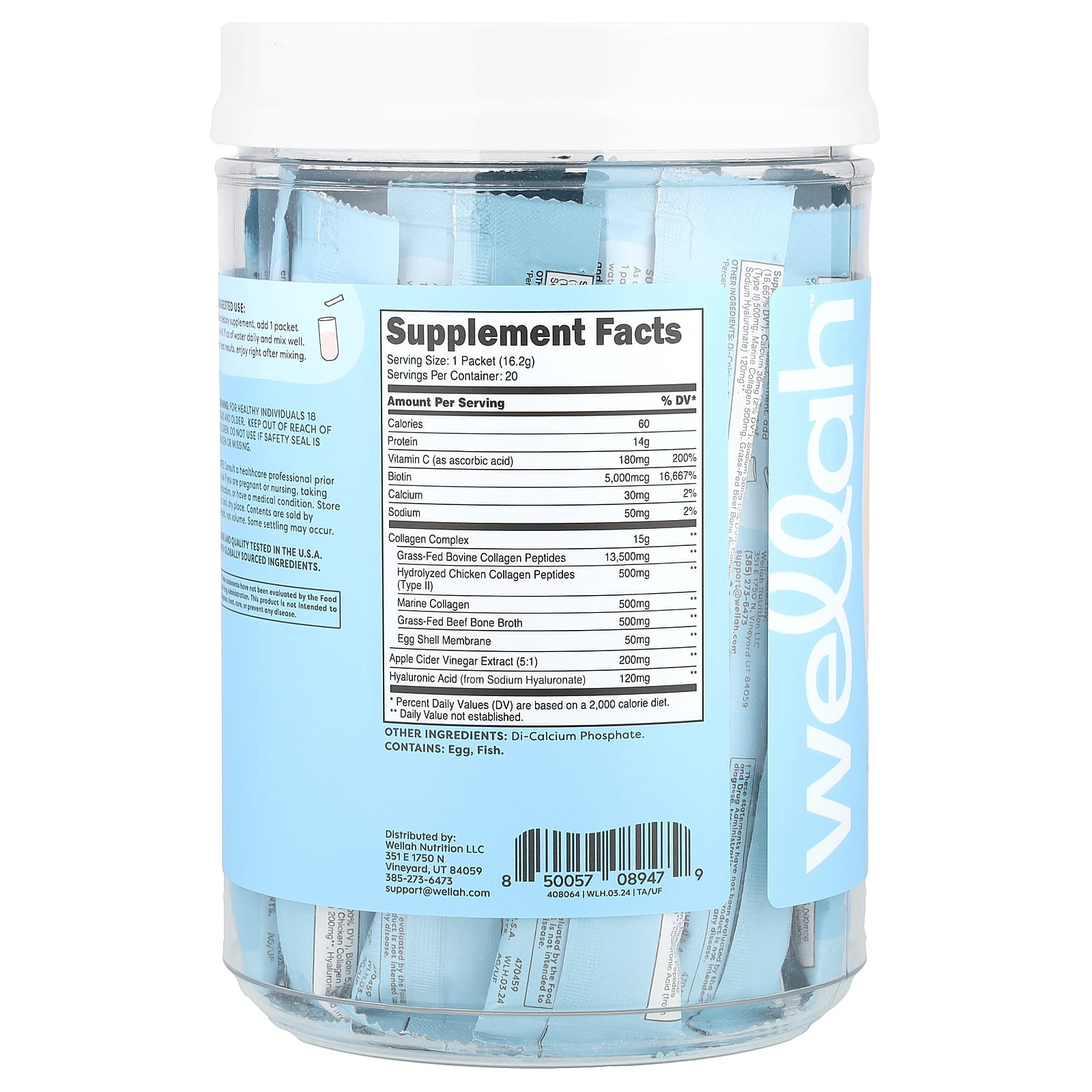 Wellah, The Afterglow, Multi Collagen Protein + Beauty, Unflavored, 20 Stick Packs, 0.6 oz (16.2 g) Each - Image 2