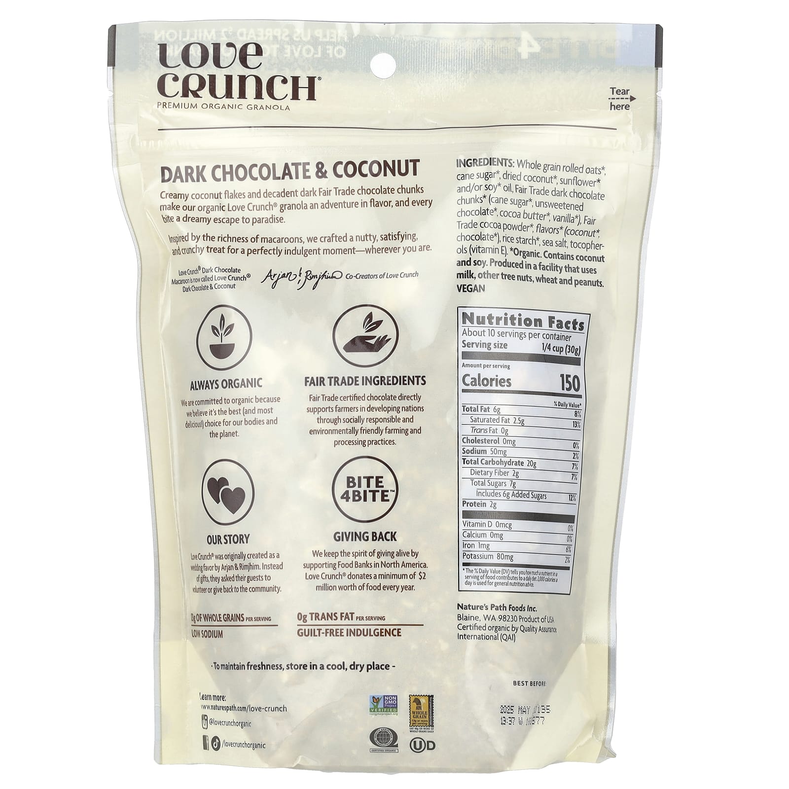 Nature's Path, Love Crunch®, Premium Organic Granola, Dark Chocolate & Coconut, 11.5 oz (325 g) - Image 2