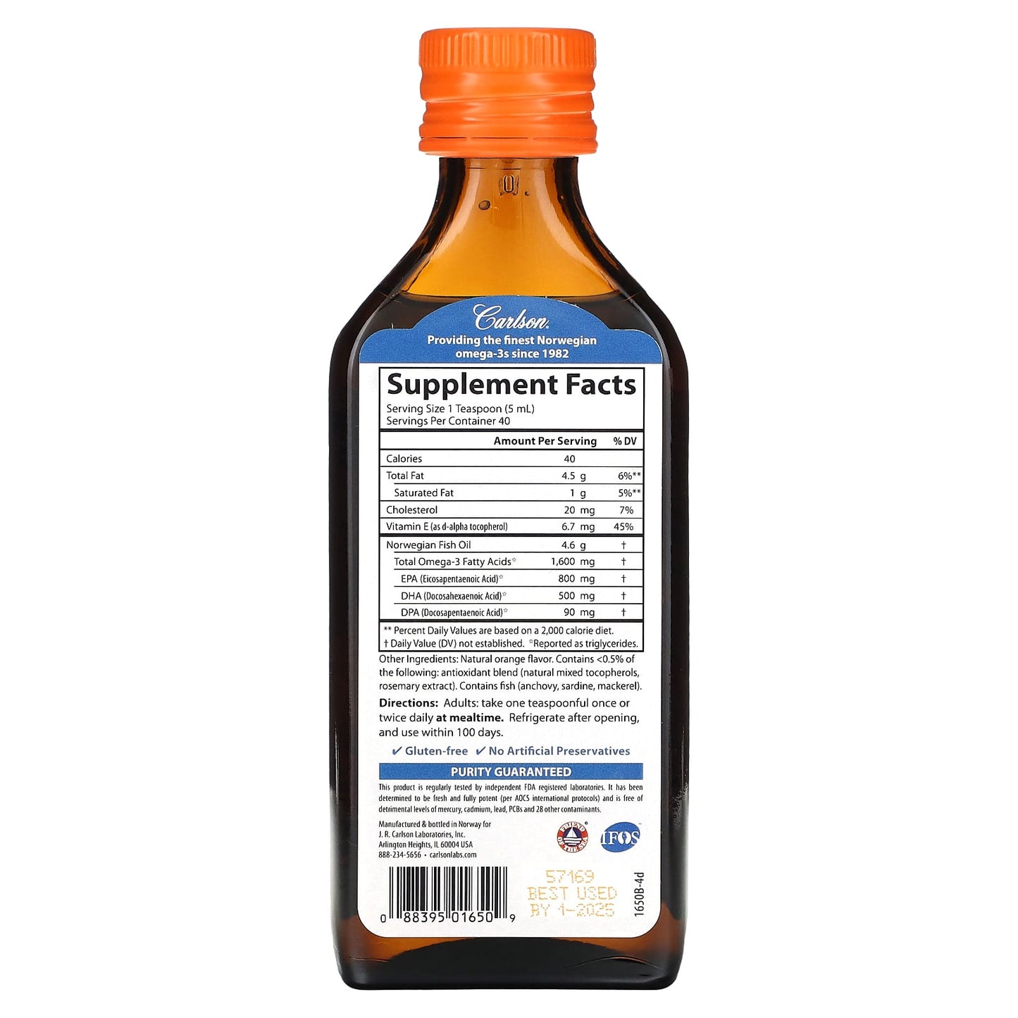 Carlson's Norwegian Fish Oil Supplement with Omega-3s, 6.7 fl oz - Image 2