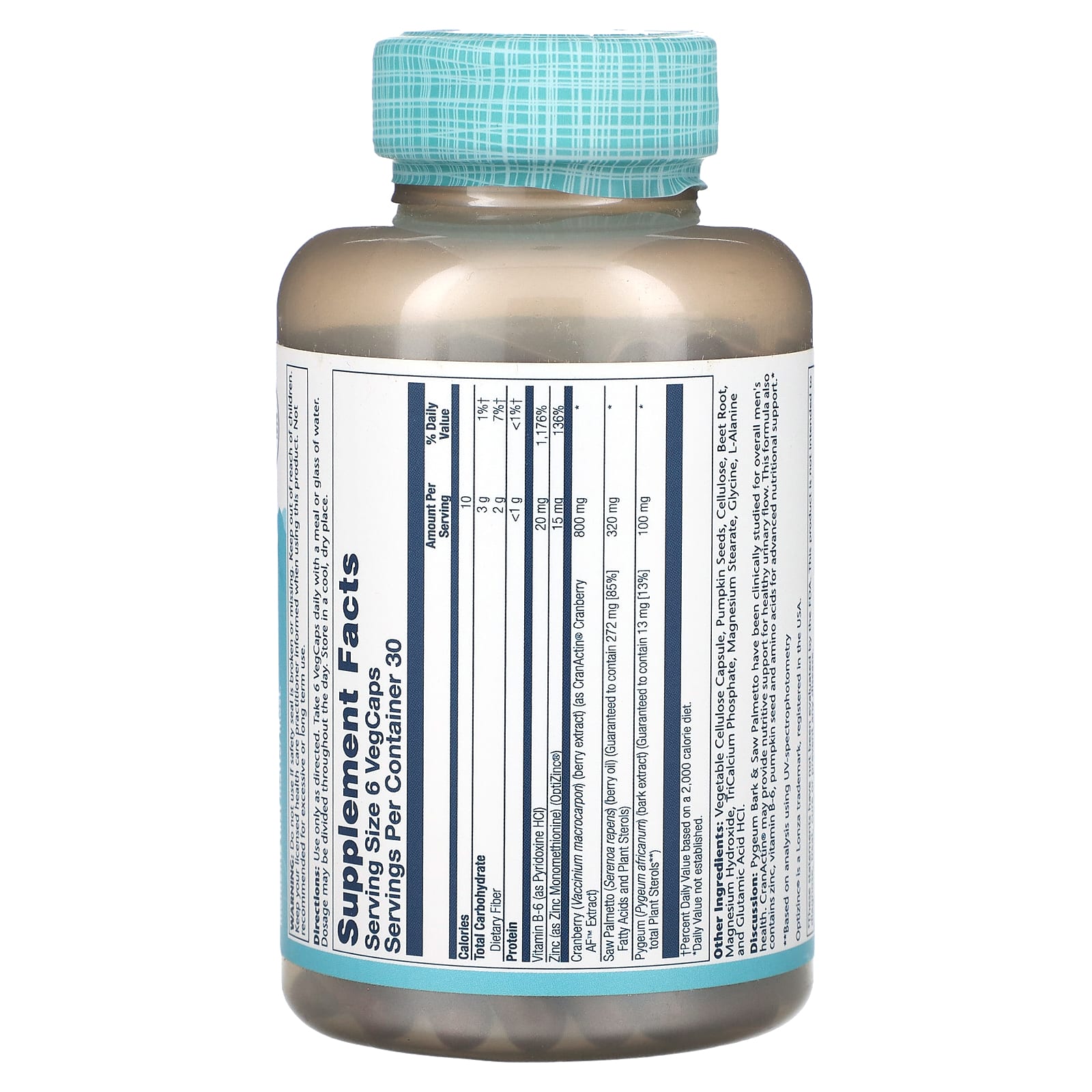 Solaray, Pygeum & Saw Palmetto with CranActin, 180 VegCaps - Image 2