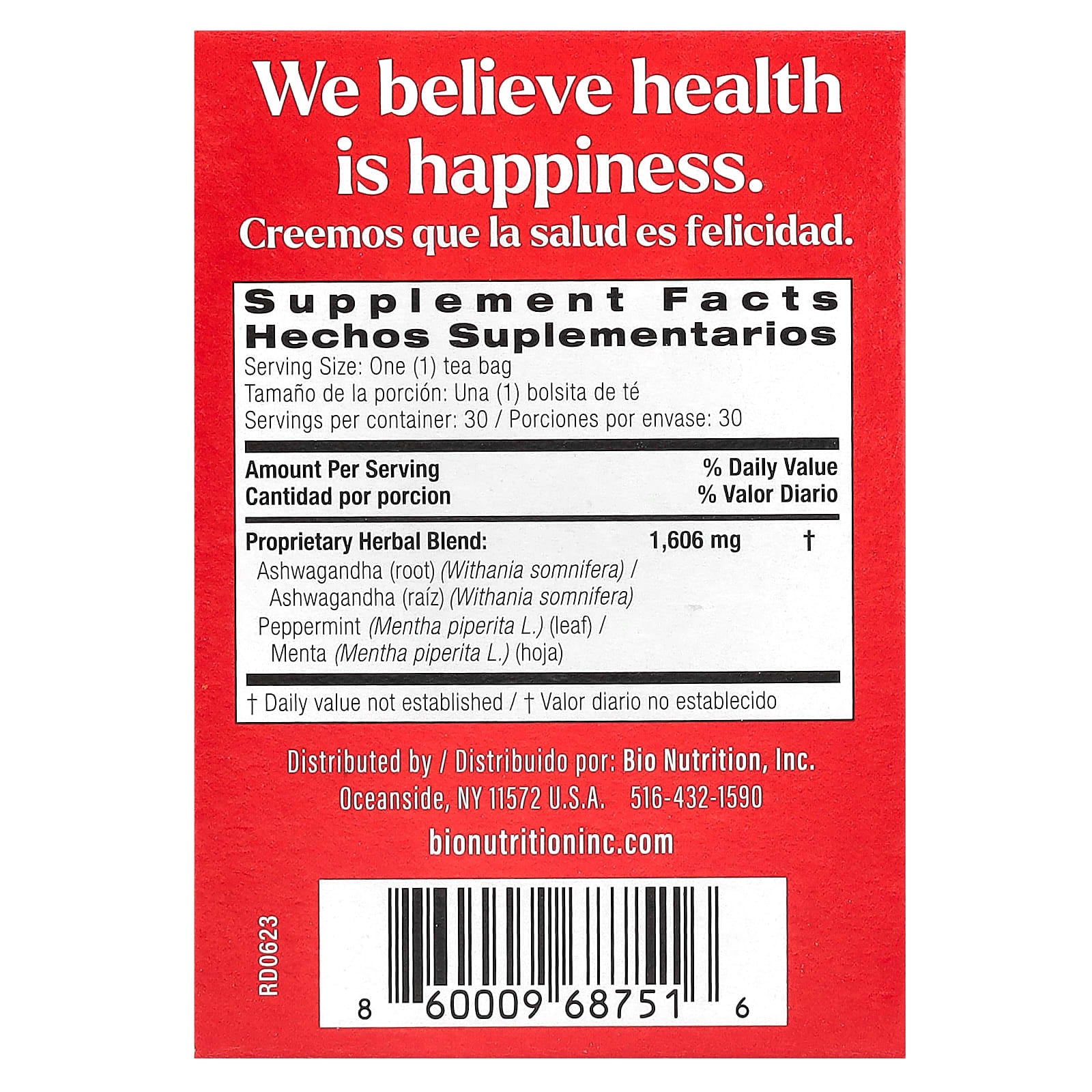 Ashwagandha Tea by Bio Nutrition, Caffeine Free, 30 Tea Bags - Image 2