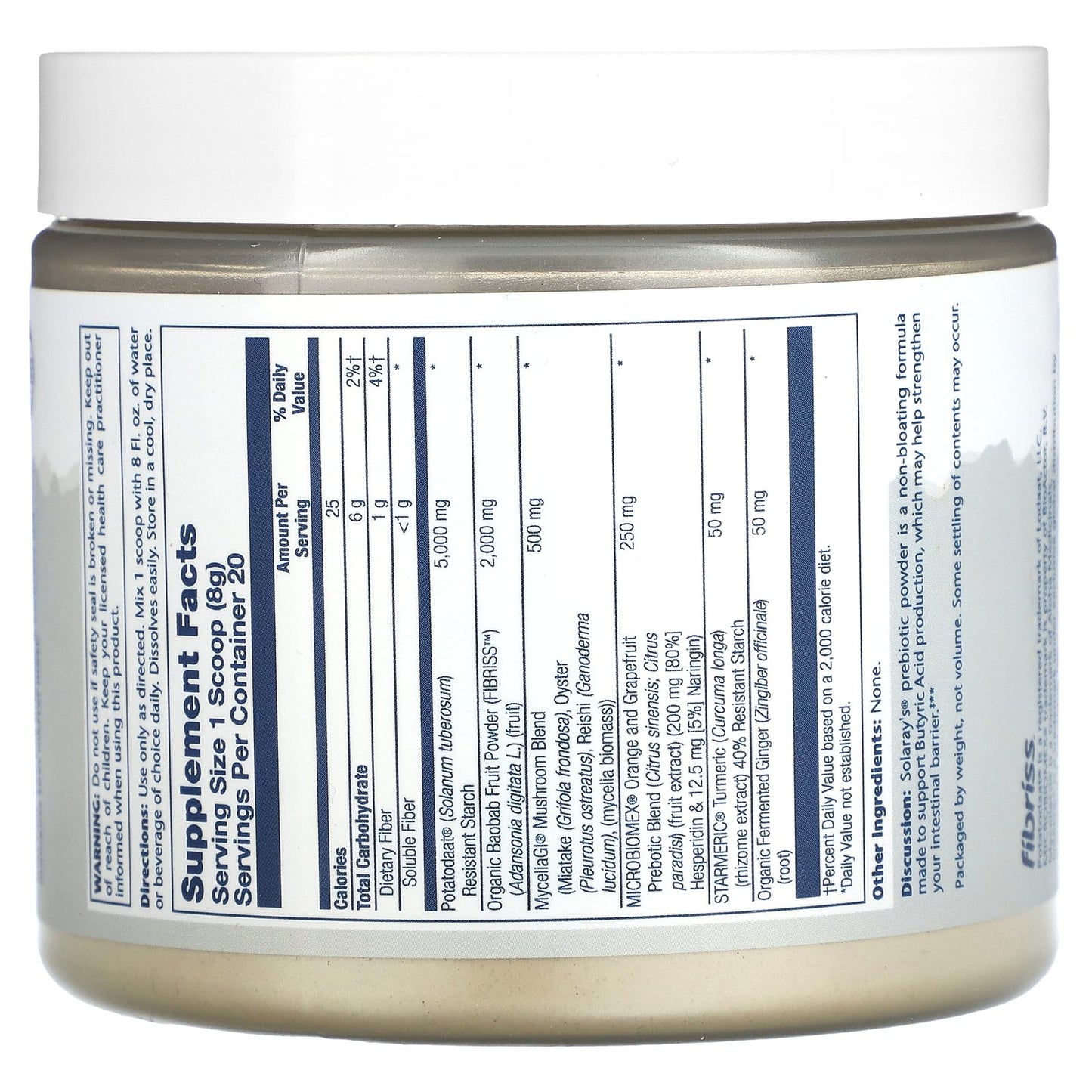 Solaray, Mycrobiome Prebiotic Powder, Unflavored, 5.64 oz (160 g) - Image 2