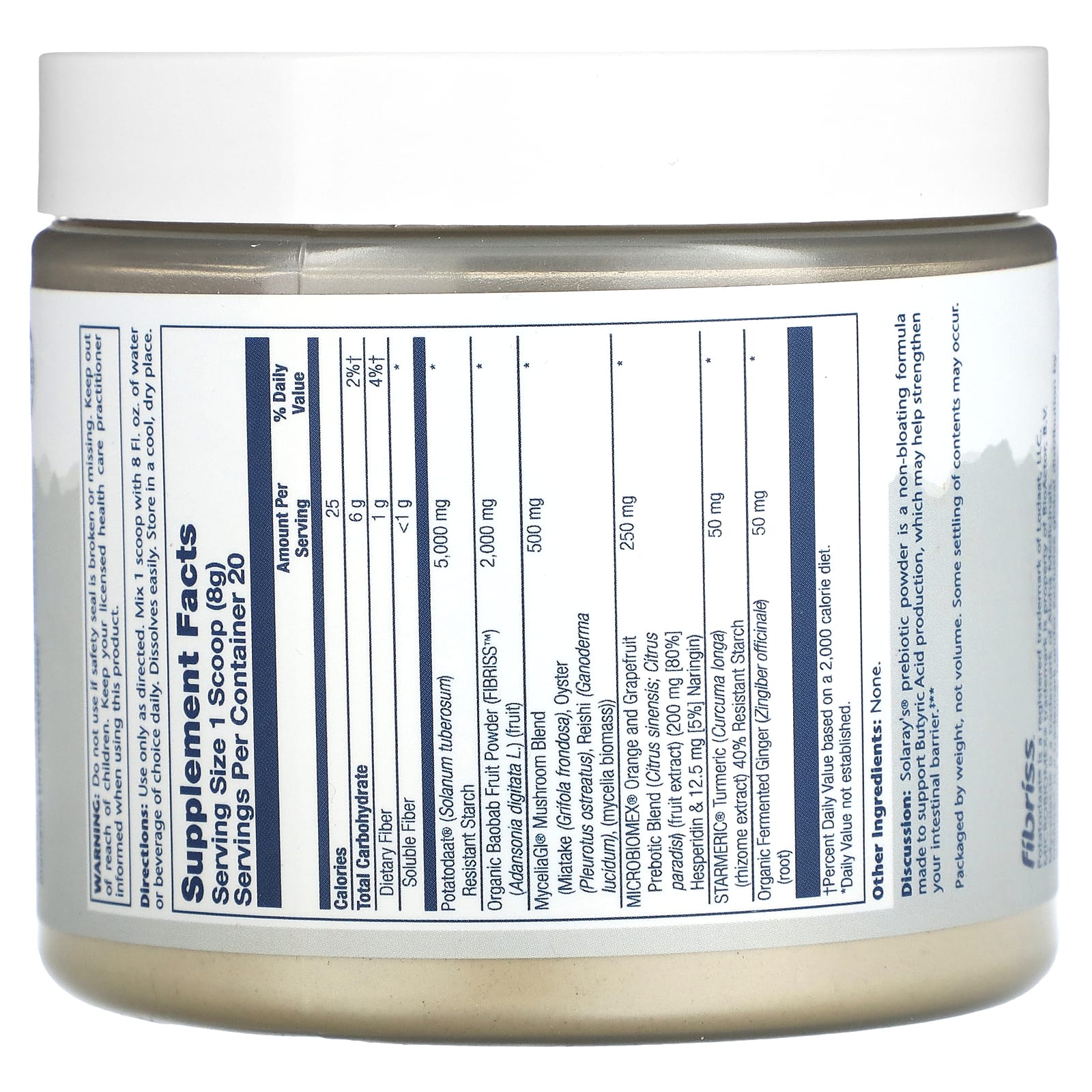 Solaray, Mycrobiome Prebiotic Powder, Unflavored, 5.64 oz (160 g) - Image 2