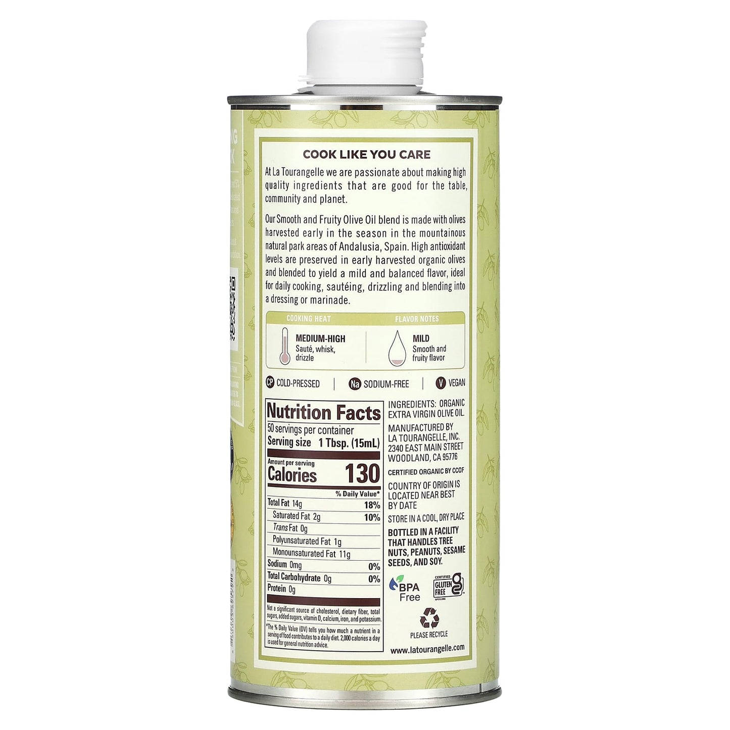 La Tourangelle, Organic Extra Virgin Olive Oil, Smooth & Fruity, 25.4 fl oz (750 ml) - Image 2