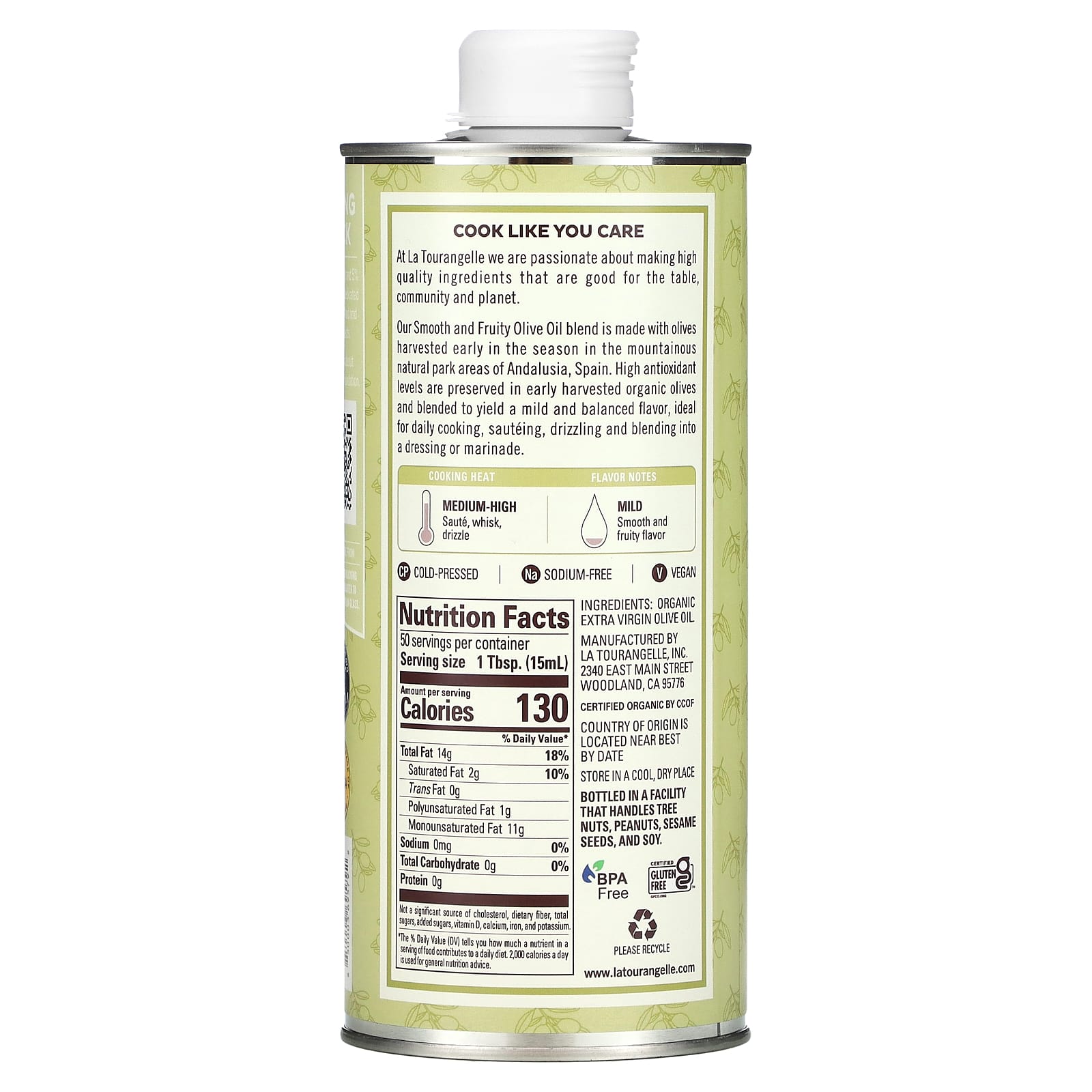La Tourangelle, Organic Extra Virgin Olive Oil, Smooth & Fruity, 25.4 fl oz (750 ml) - Image 2