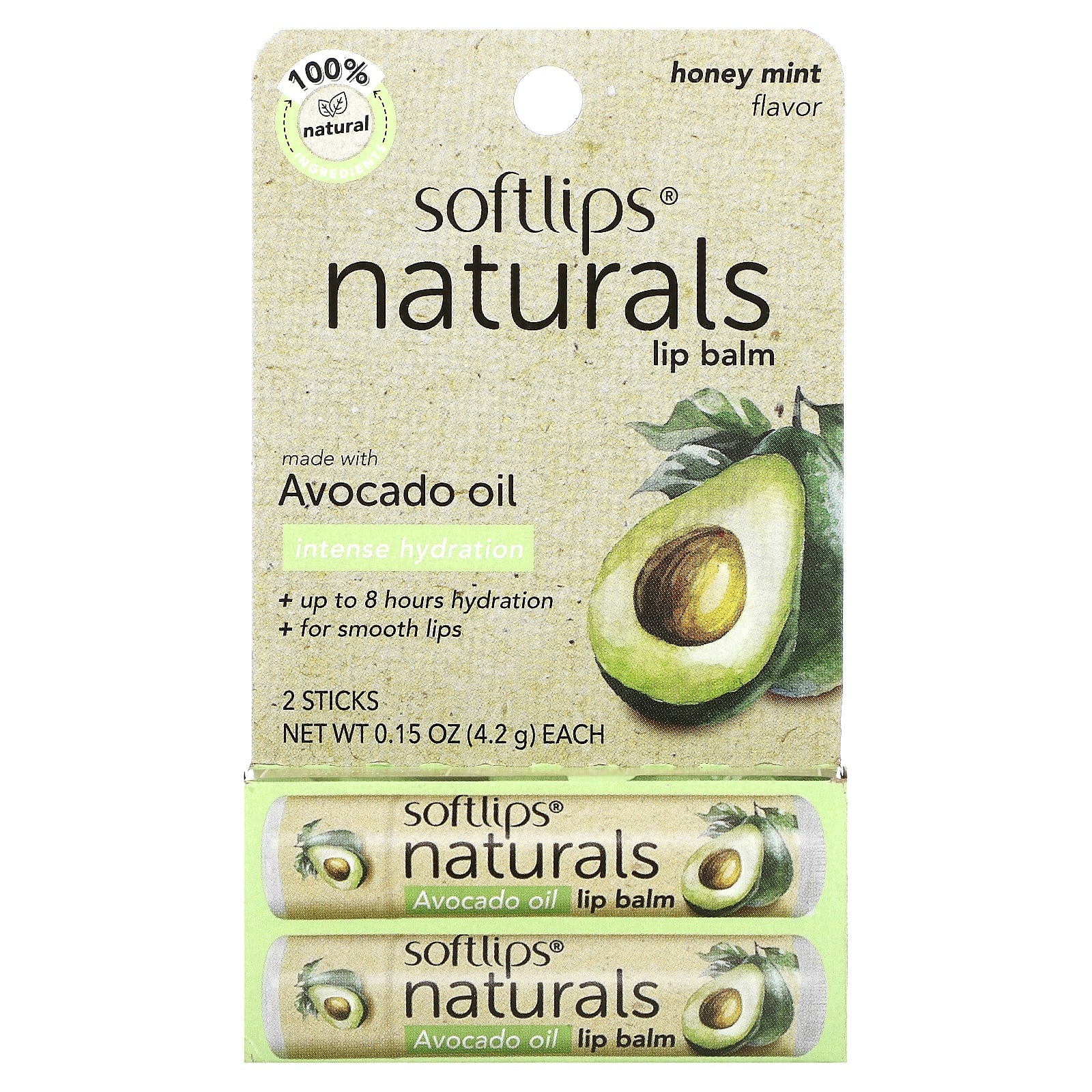 Softlips, Naturals Lip Balm, Honey Mint, 2 Sticks, 0.15 oz (4.2 g) Each - Image 2