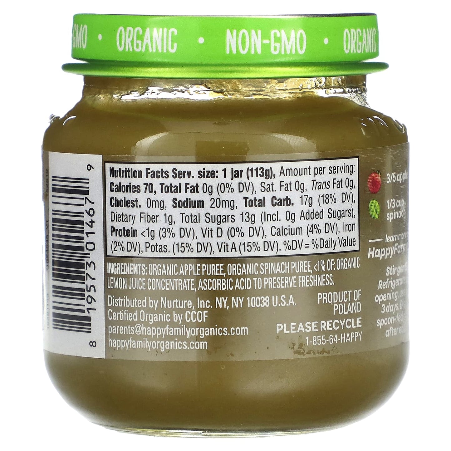 Happy Family Organics Baby Food, Stage 2 Apples & Spinach - Image 2