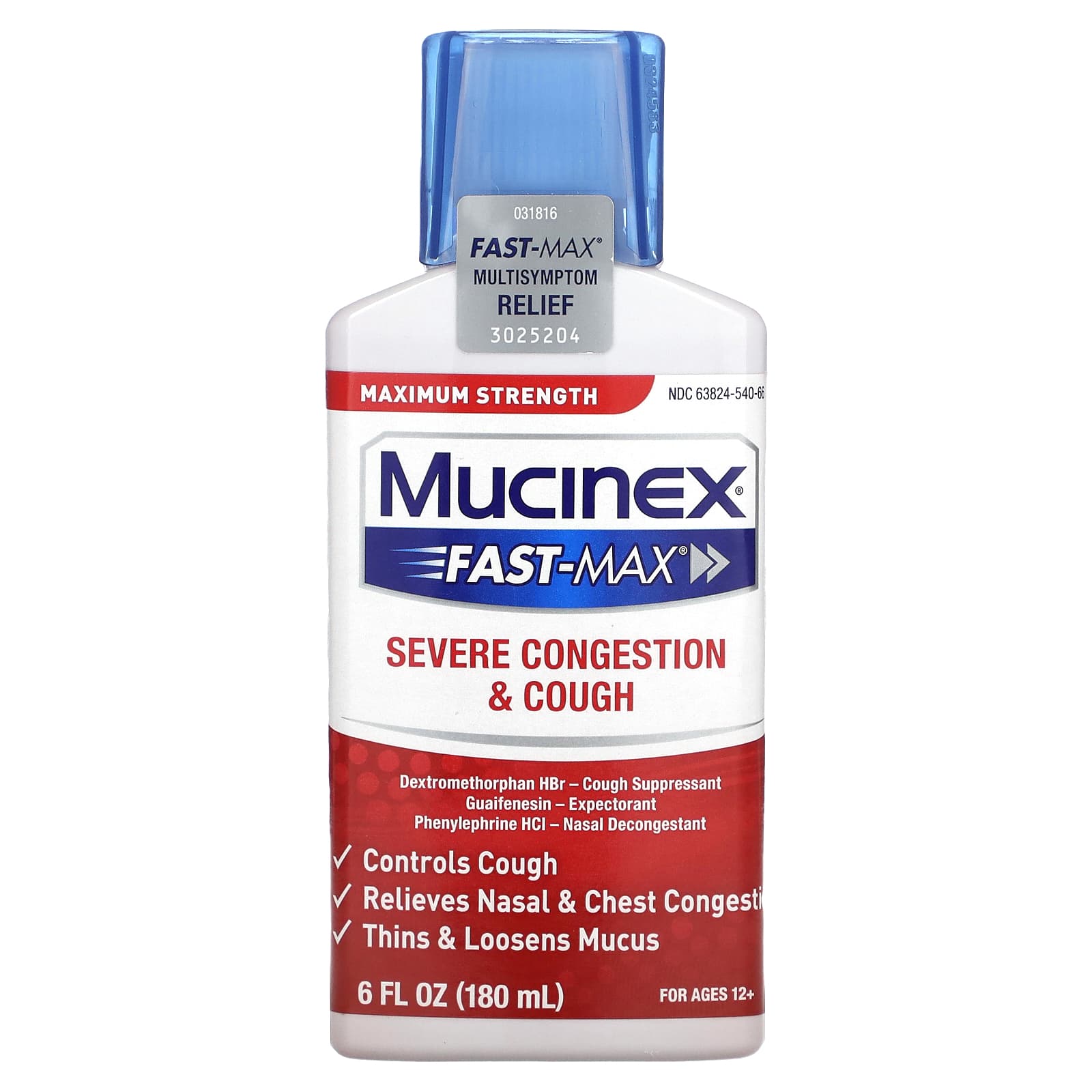 Mucinex, Fast-Max Severe Congestion & Cough, Maximum Strength, For Ages 12+, 6 fl oz (180 ml) - Image 1