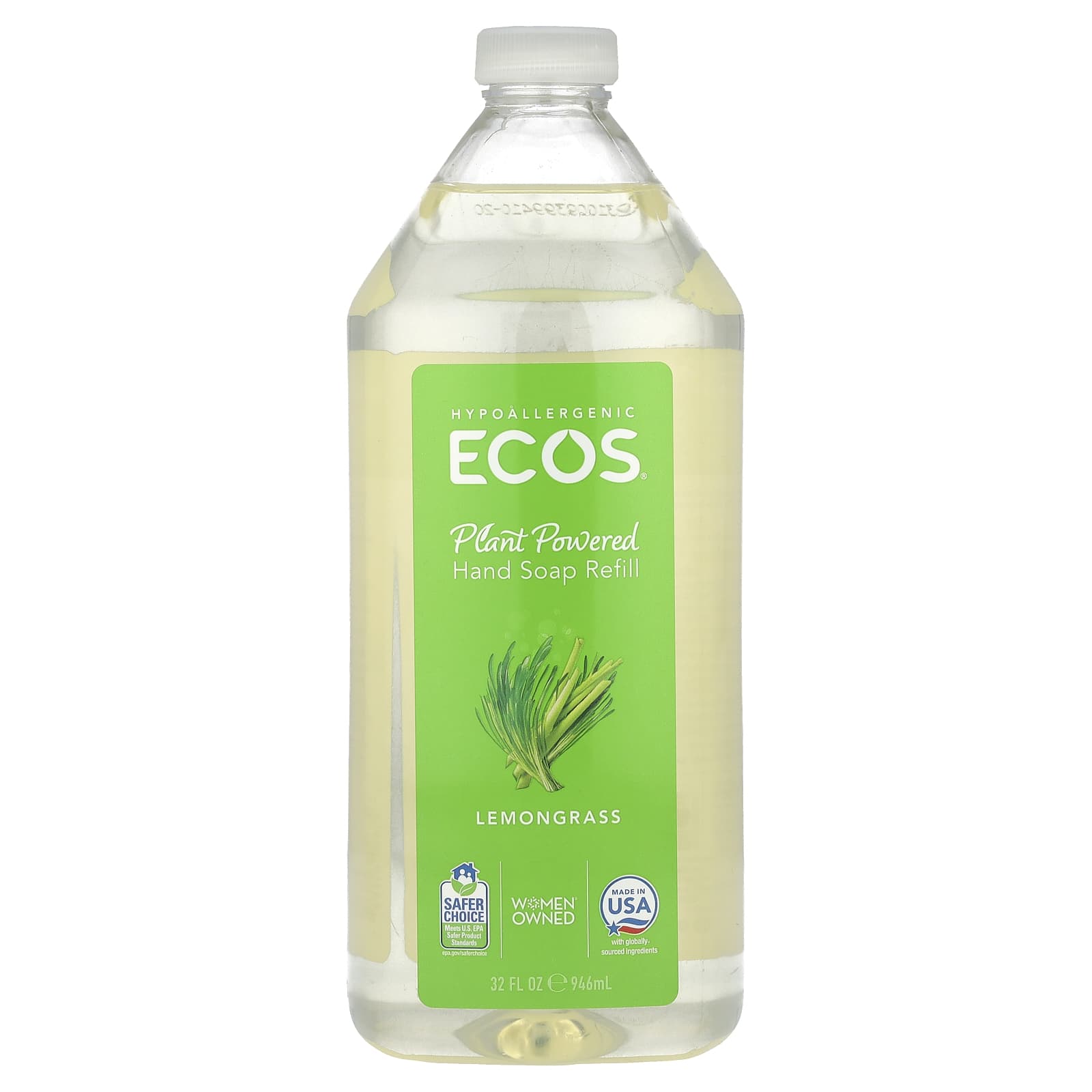 Lemongrass Plant-Powered Hand Soap Refill, Eco-Friendly & Vegan, 32 fl oz - Image 1