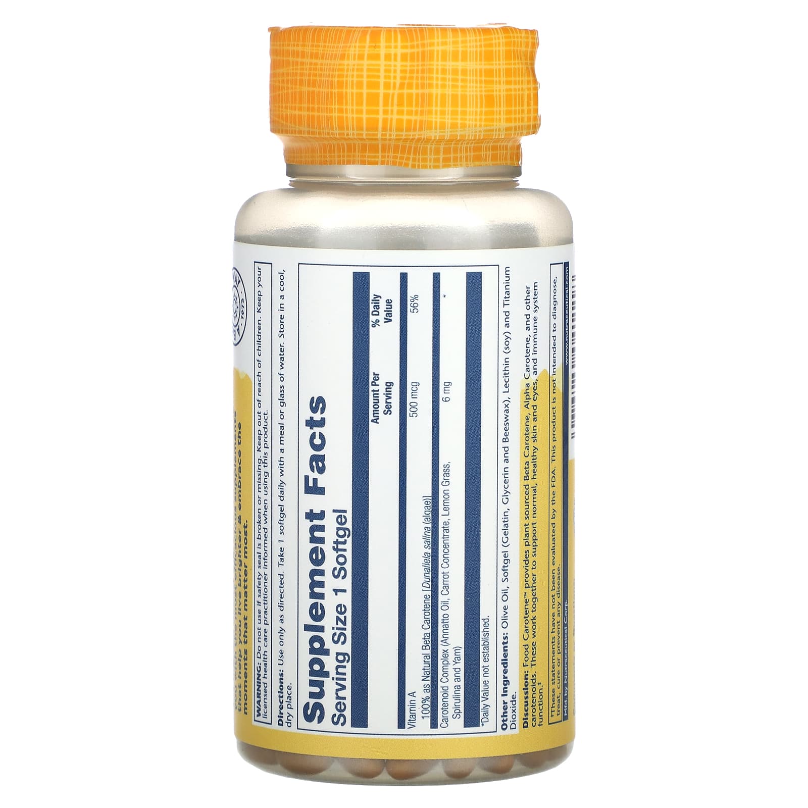 Solaray, Plant Source Food Carotene, 200 Softgels - Image 2