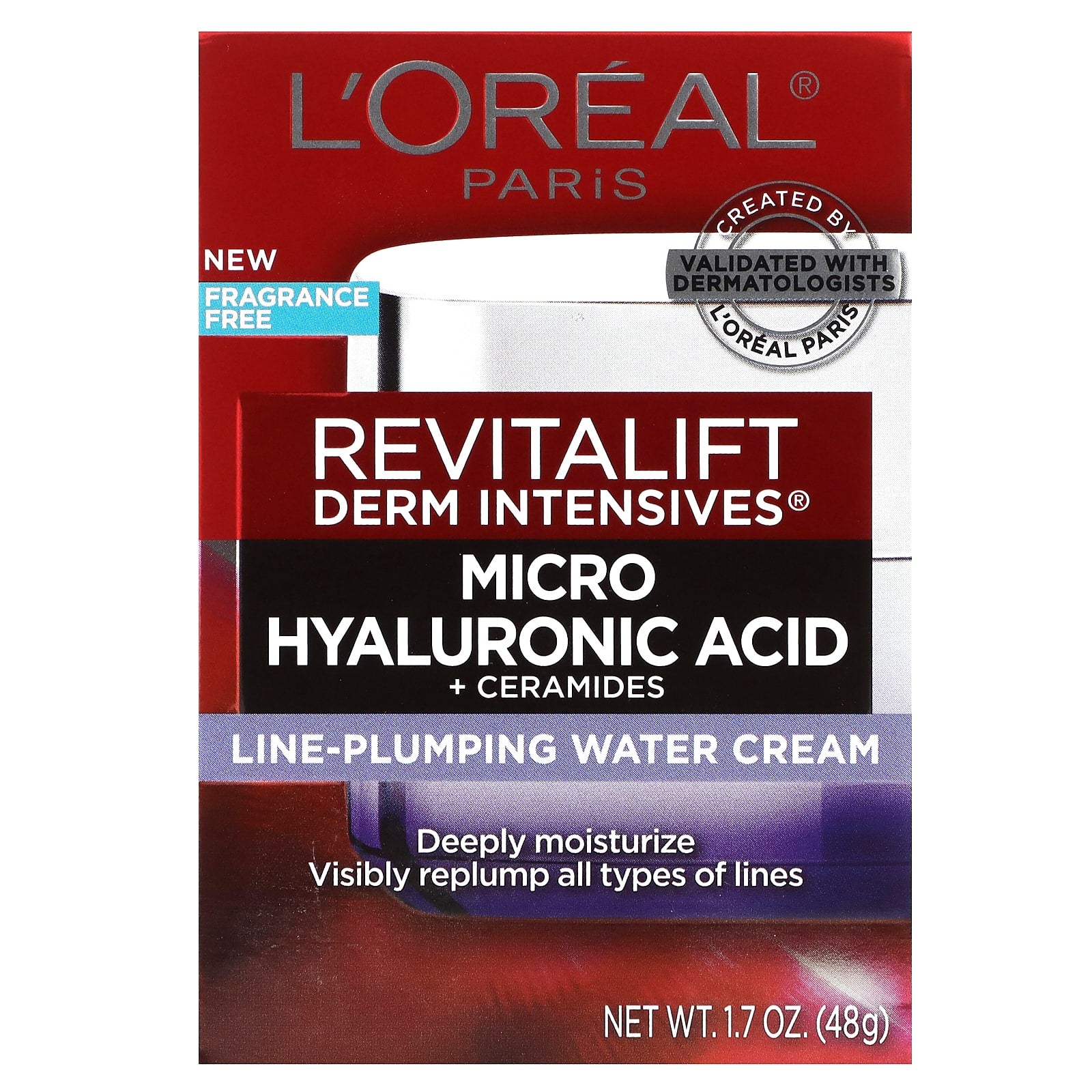 L'Oréal, Micro Hyaluronic Acid + Ceramides,  Line-Plumping Water Cream, 1.7 oz (48 g) - Image 2