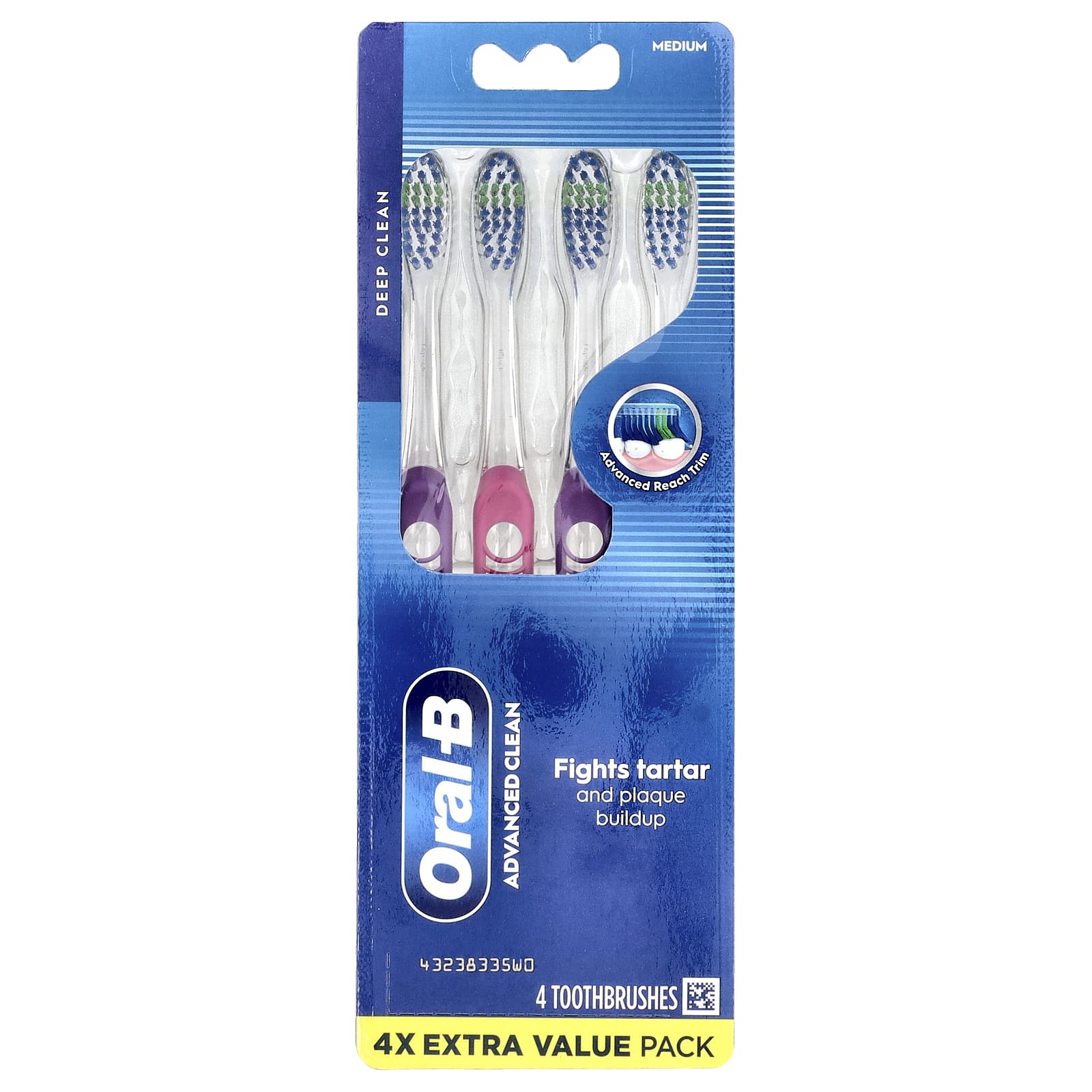 Oral-B, Advanced Clean Toothbrush, Medium, 4 Pack - Image 1