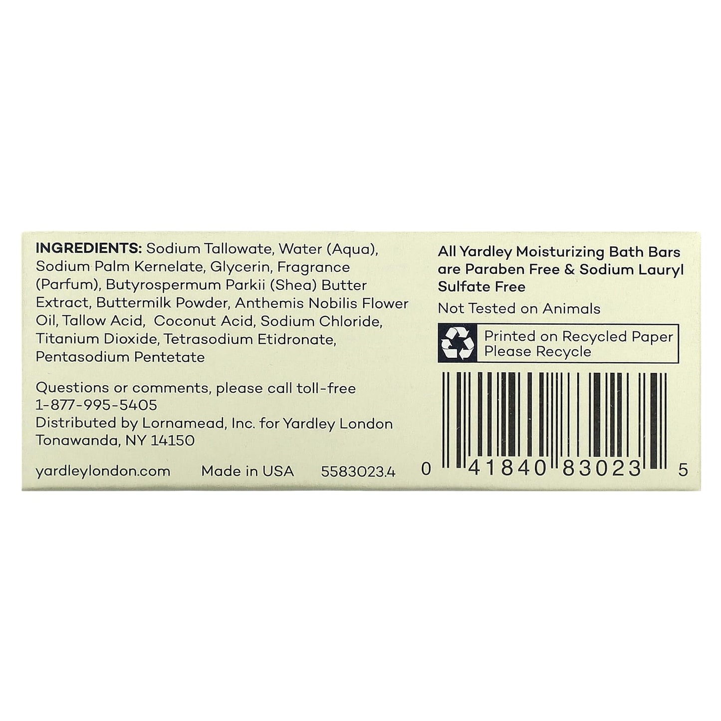 Yardley London, Moisturizing Bath Bar, Shea Buttermilk, 4 oz (113 g) - Image 2