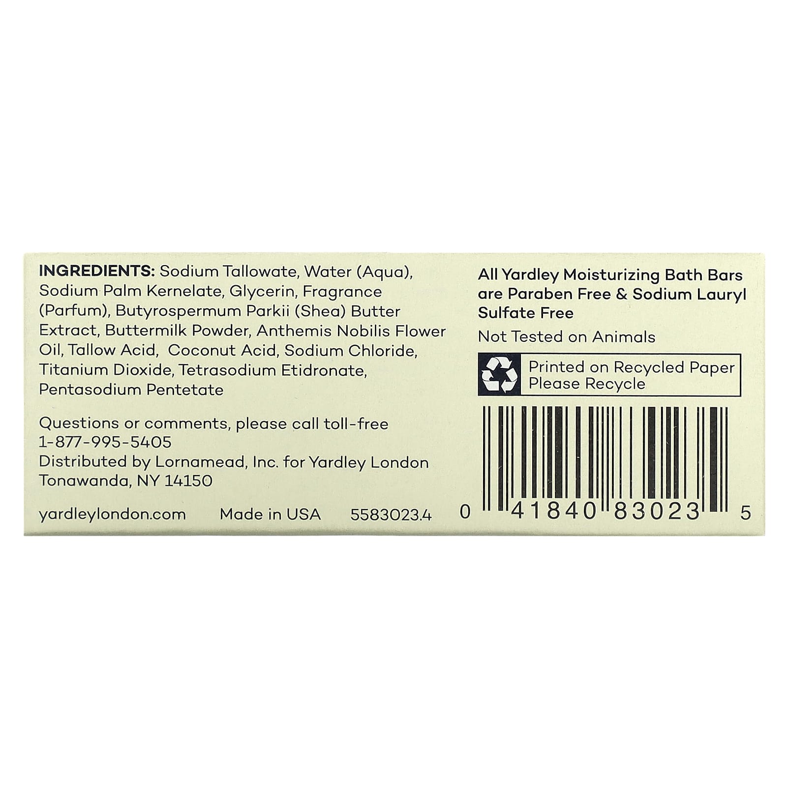 Yardley London, Moisturizing Bath Bar, Shea Buttermilk, 4 oz (113 g) - Image 2
