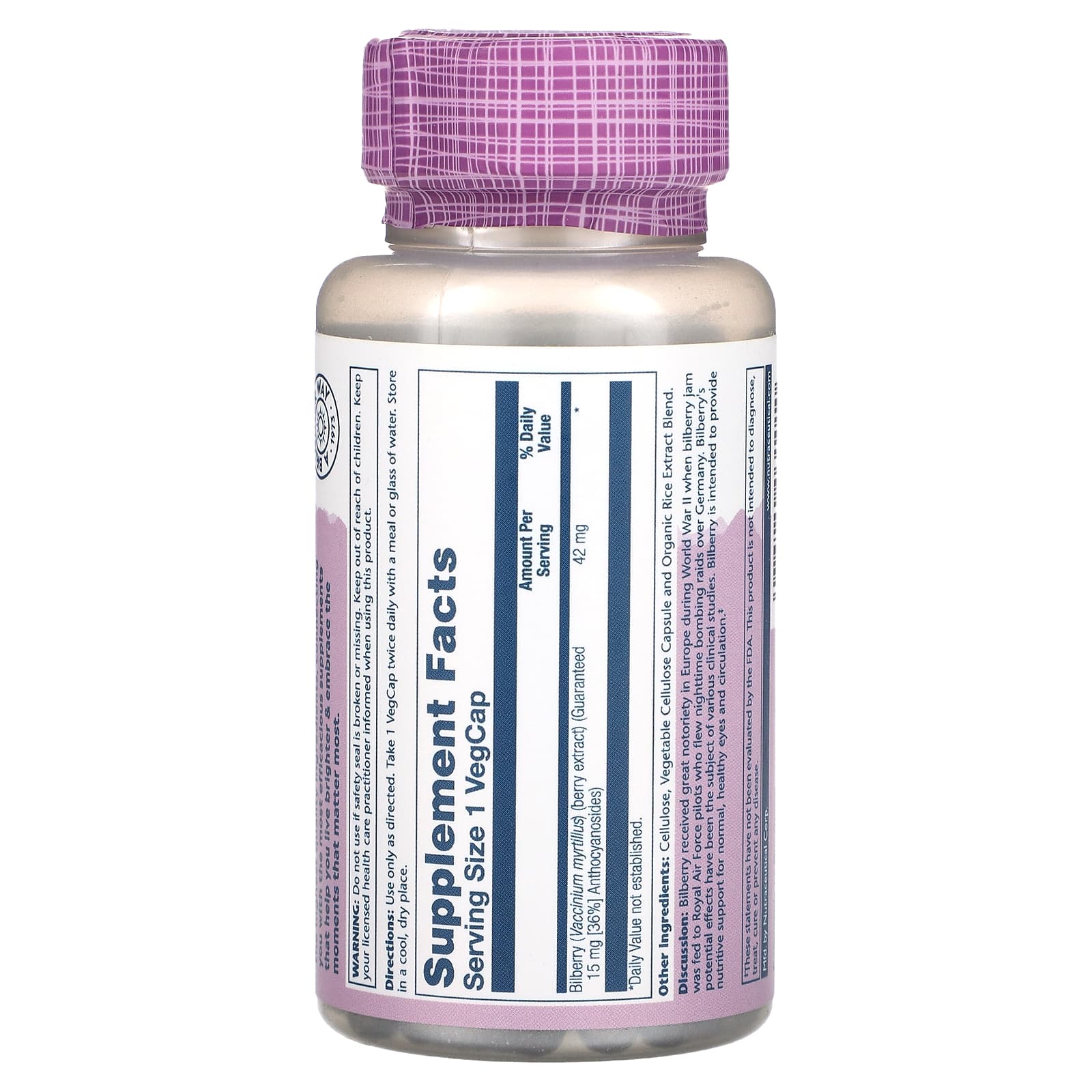 Solaray, Vital Extracts, Bilberry, 42 mg, 120 VegCaps - Image 2
