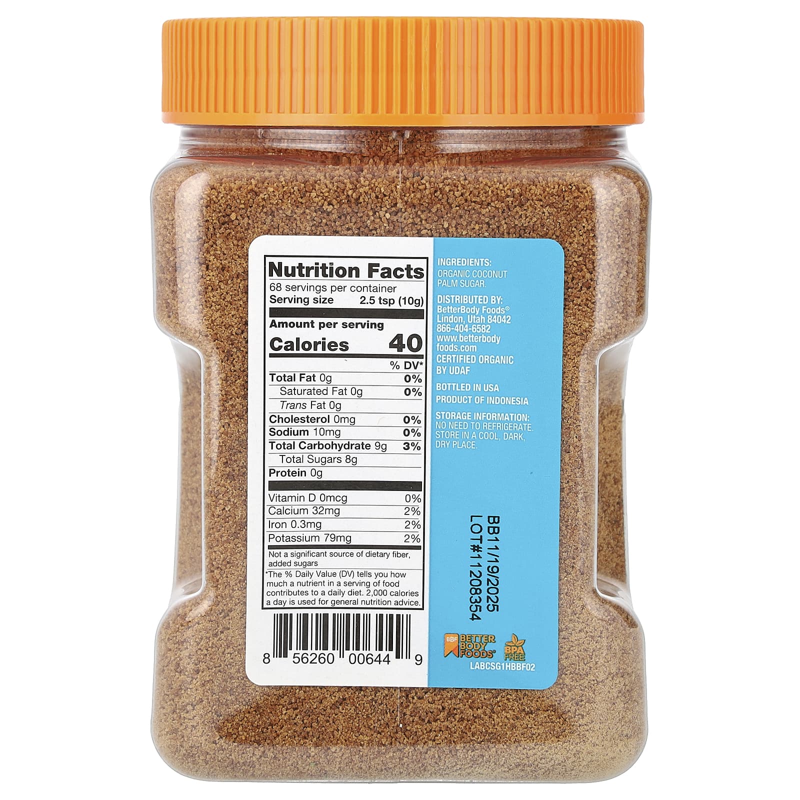 BetterBody Foods, Organic Coconut Palm Sugar, 24 oz (680 g)