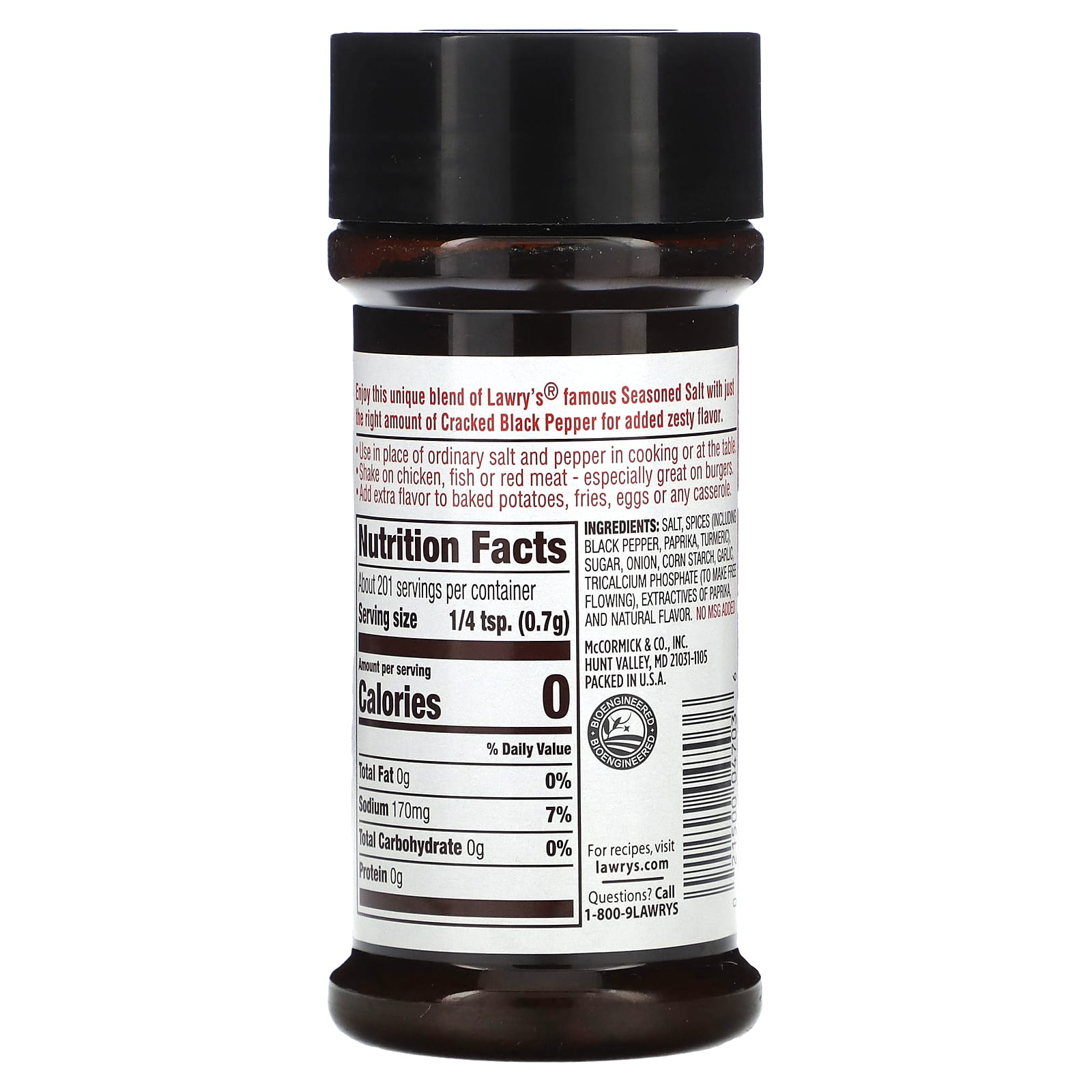 Lawry's, Seasoned Salt With Cracked Black Pepper, 5 oz (141 g) - Image 2