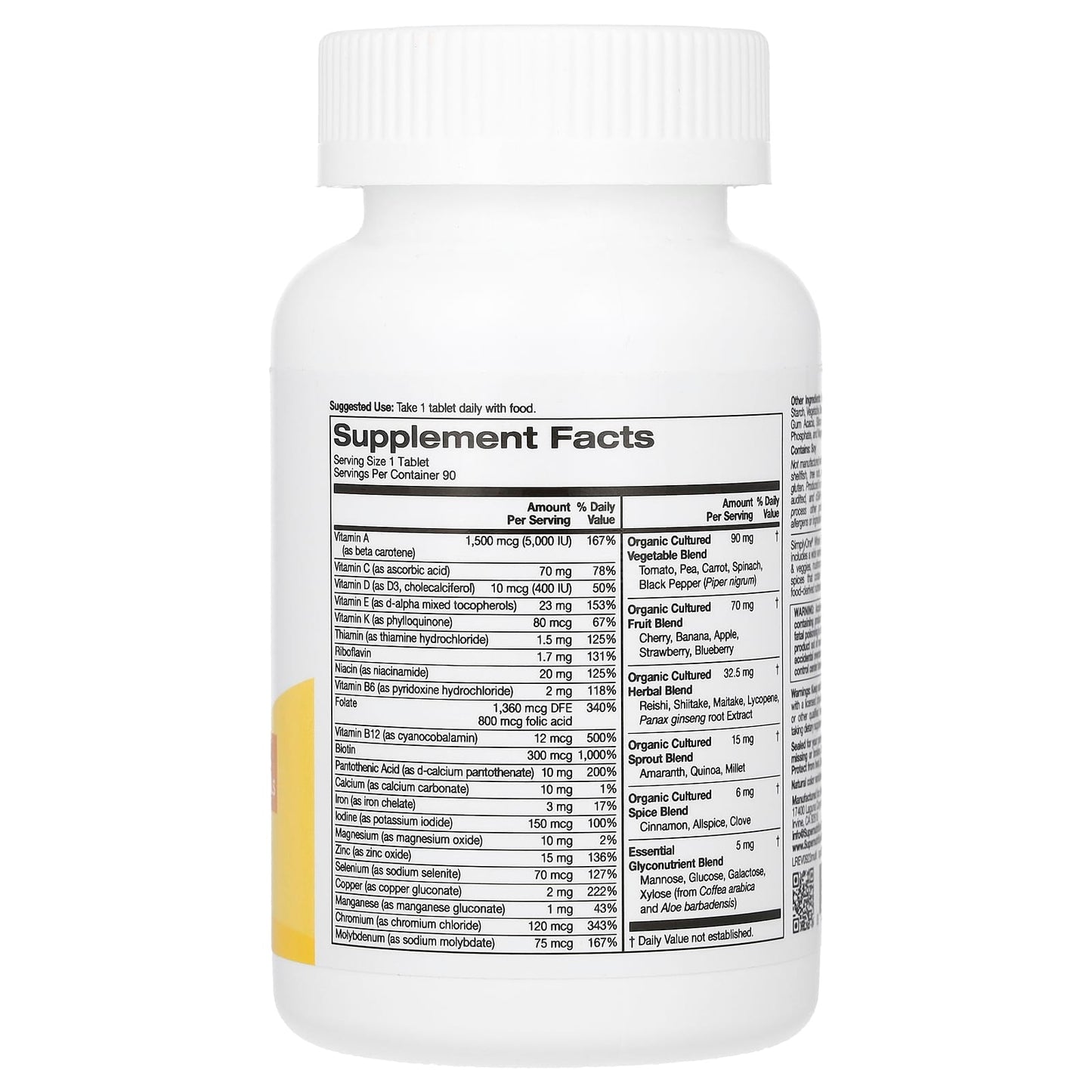 Whole Food Multivitamin with Vitamins A & C, Minerals & Enzymes - 90 Tablets - Image 2