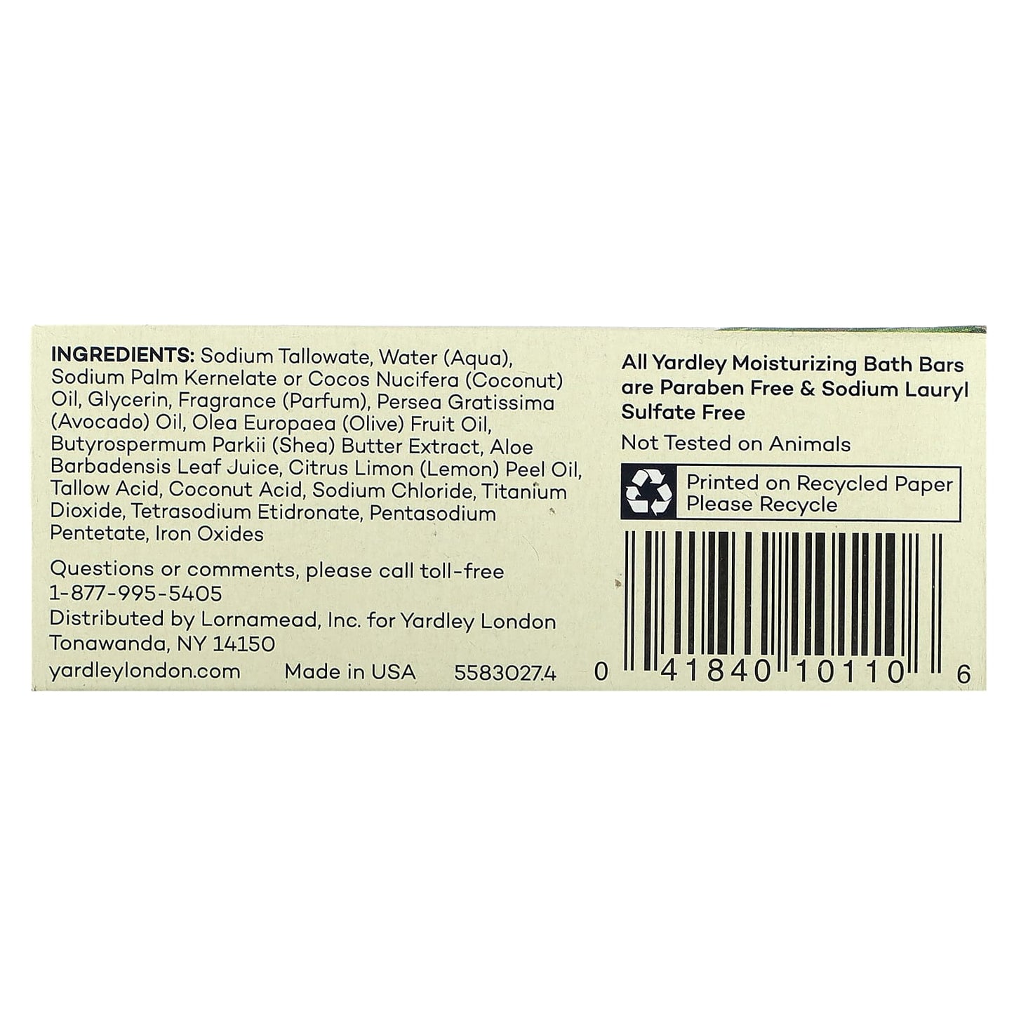 Yardley London, Moisturizing Bath Bar, Aloe & Avocado, 4 oz (113 g) - Image 2