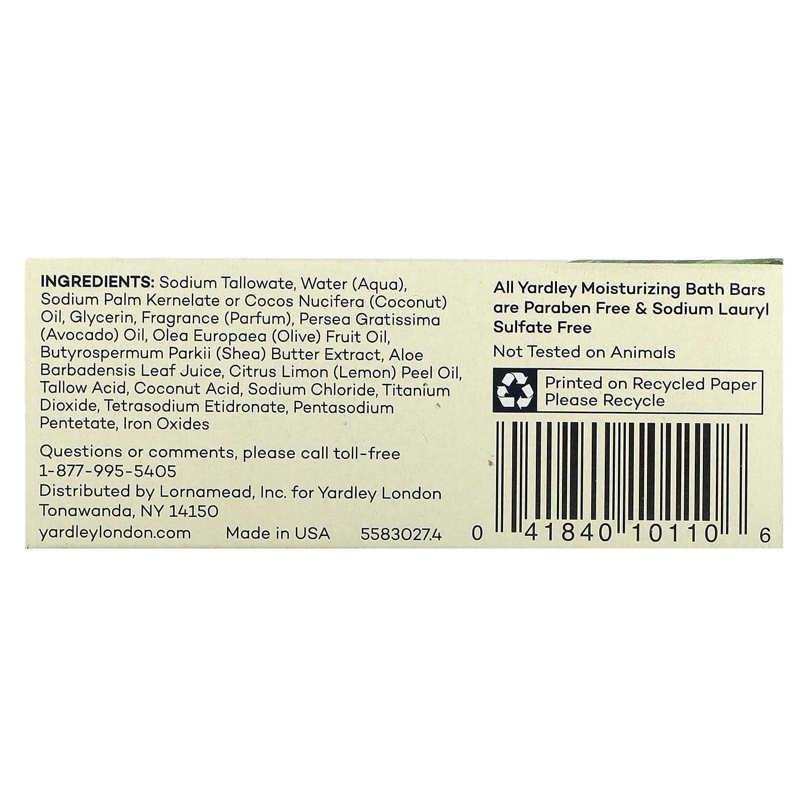 Yardley London, Moisturizing Bath Bar, Aloe & Avocado, 4 oz (113 g) - Image 2
