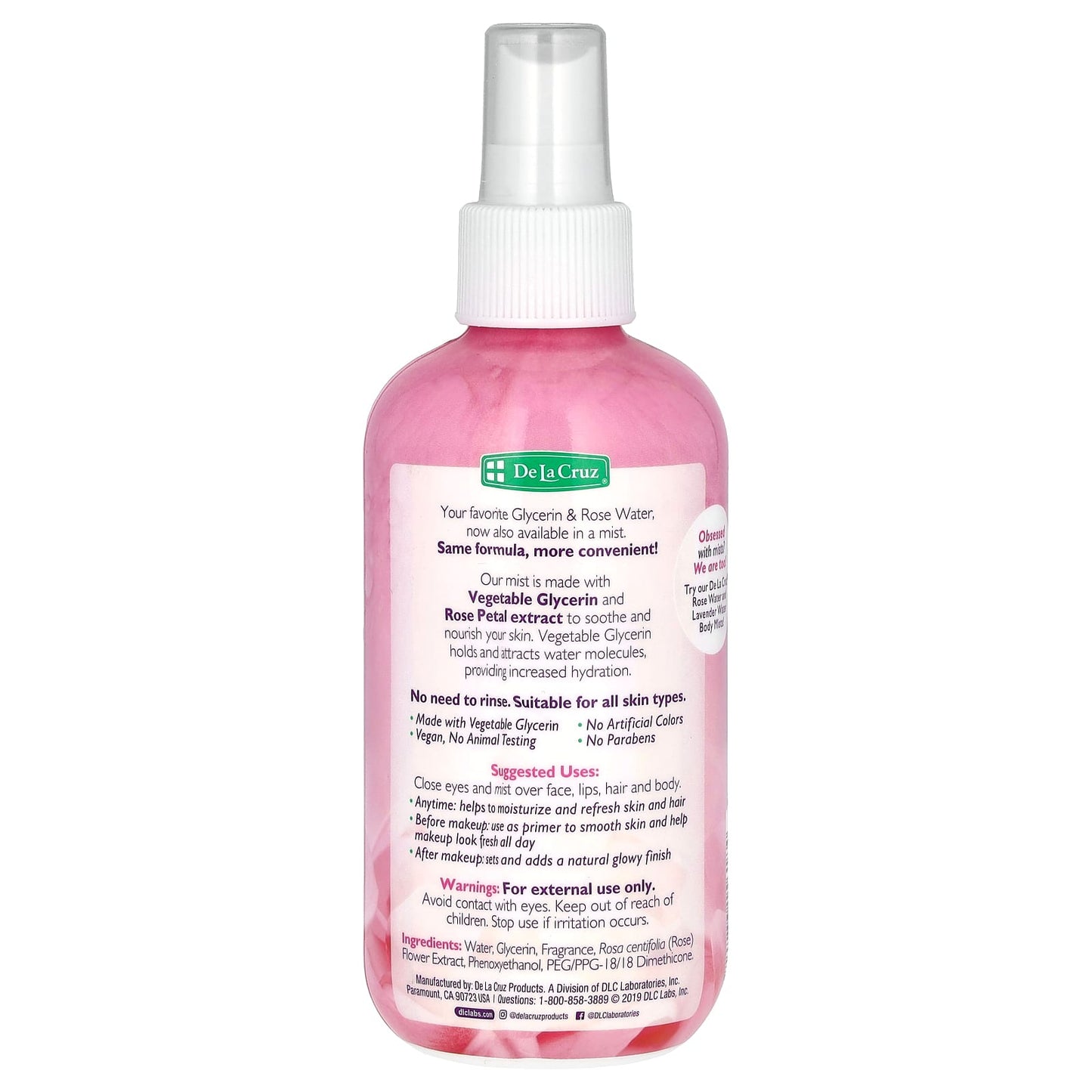 Glycerin & Rose Water Moisture Mist by De La Cruz - 8 fl oz - Image 2
