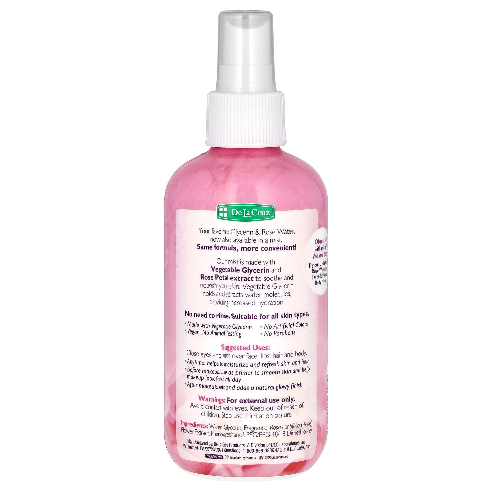 Glycerin & Rose Water Moisture Mist by De La Cruz - 8 fl oz - Image 2