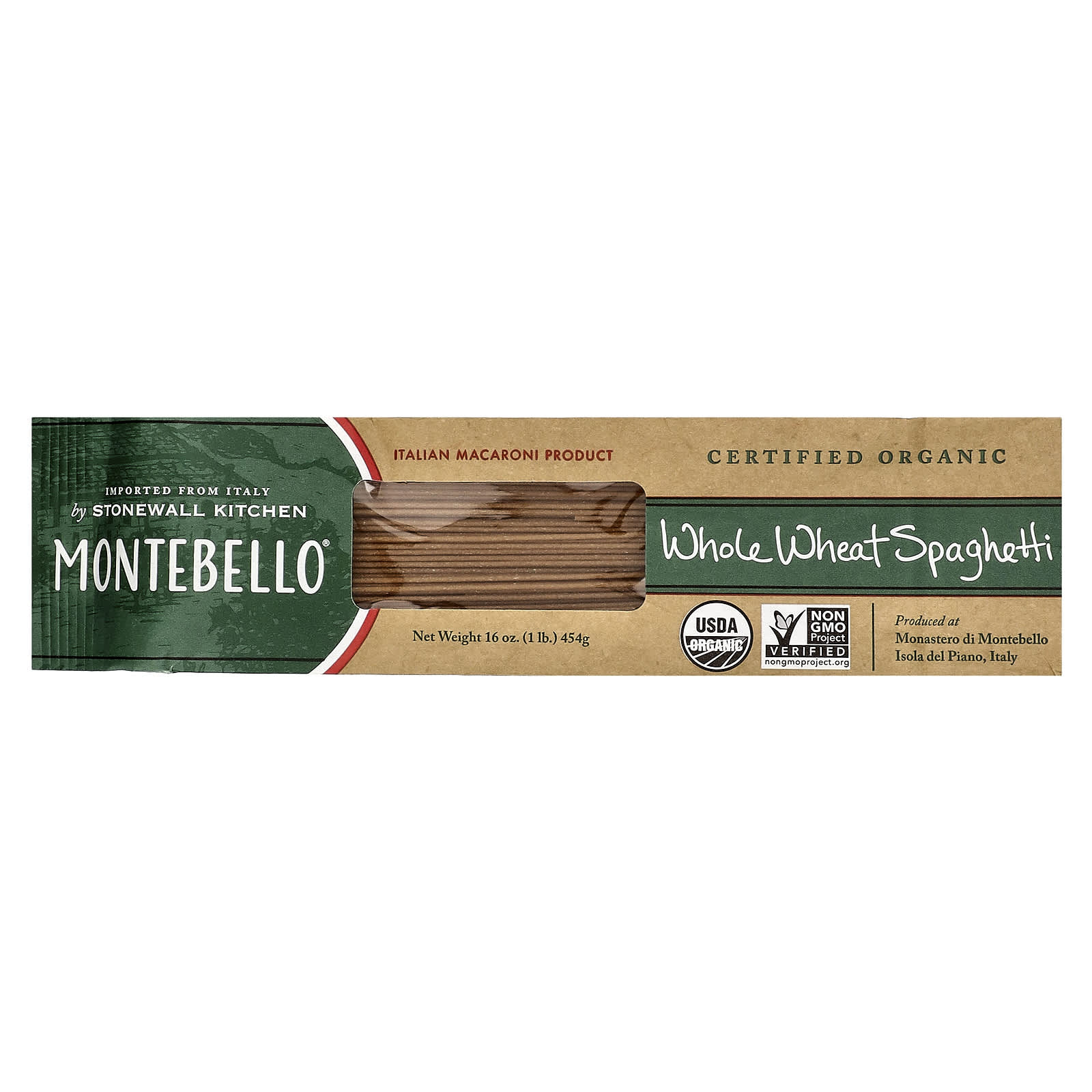 Montebello, Organic Whole Wheat Spaghetti, 16 oz (454 g) - Image 1