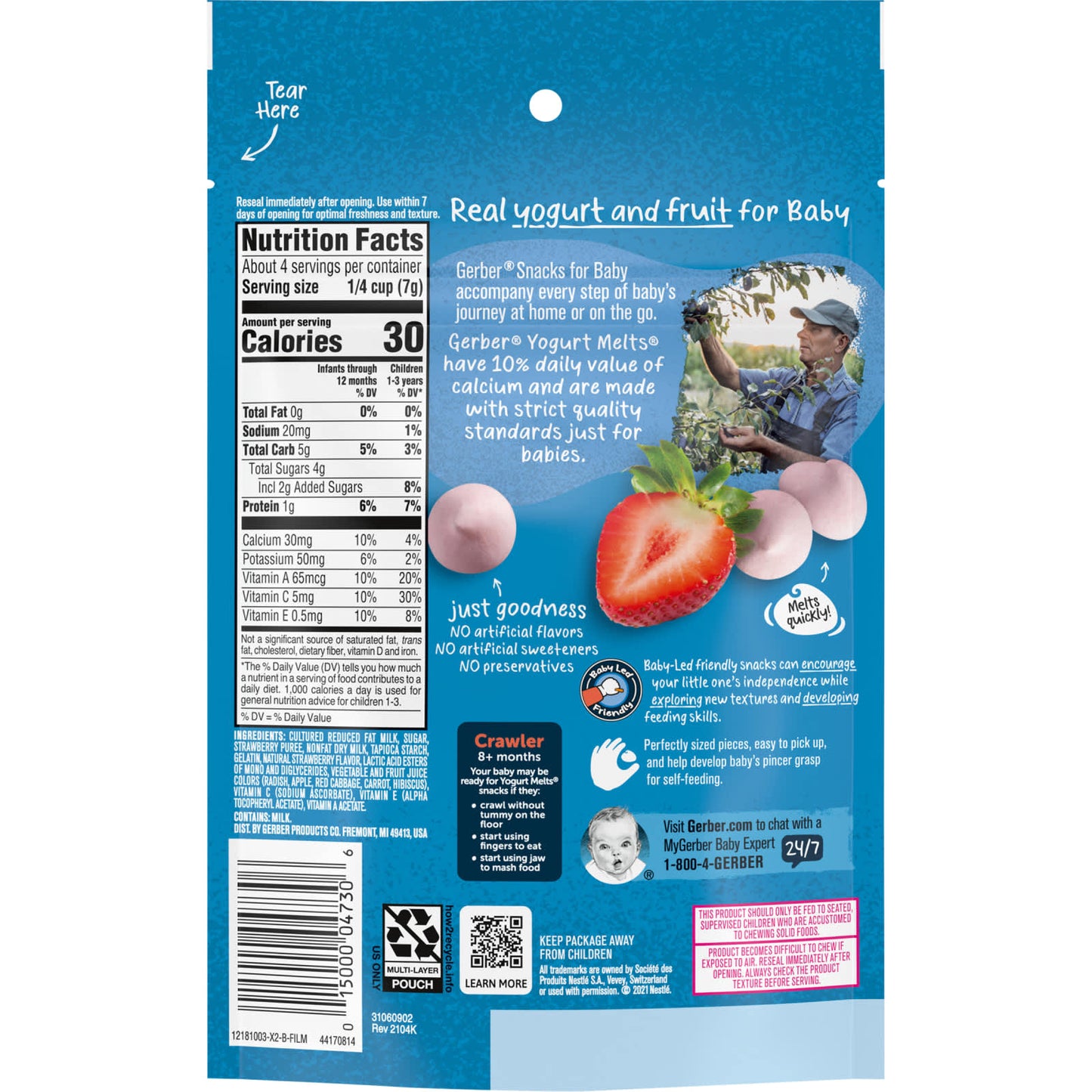 Gerber Strawberry Yogurt Melts Snacks for Babies, 8+ Months, 1 oz (28g) - Image 2