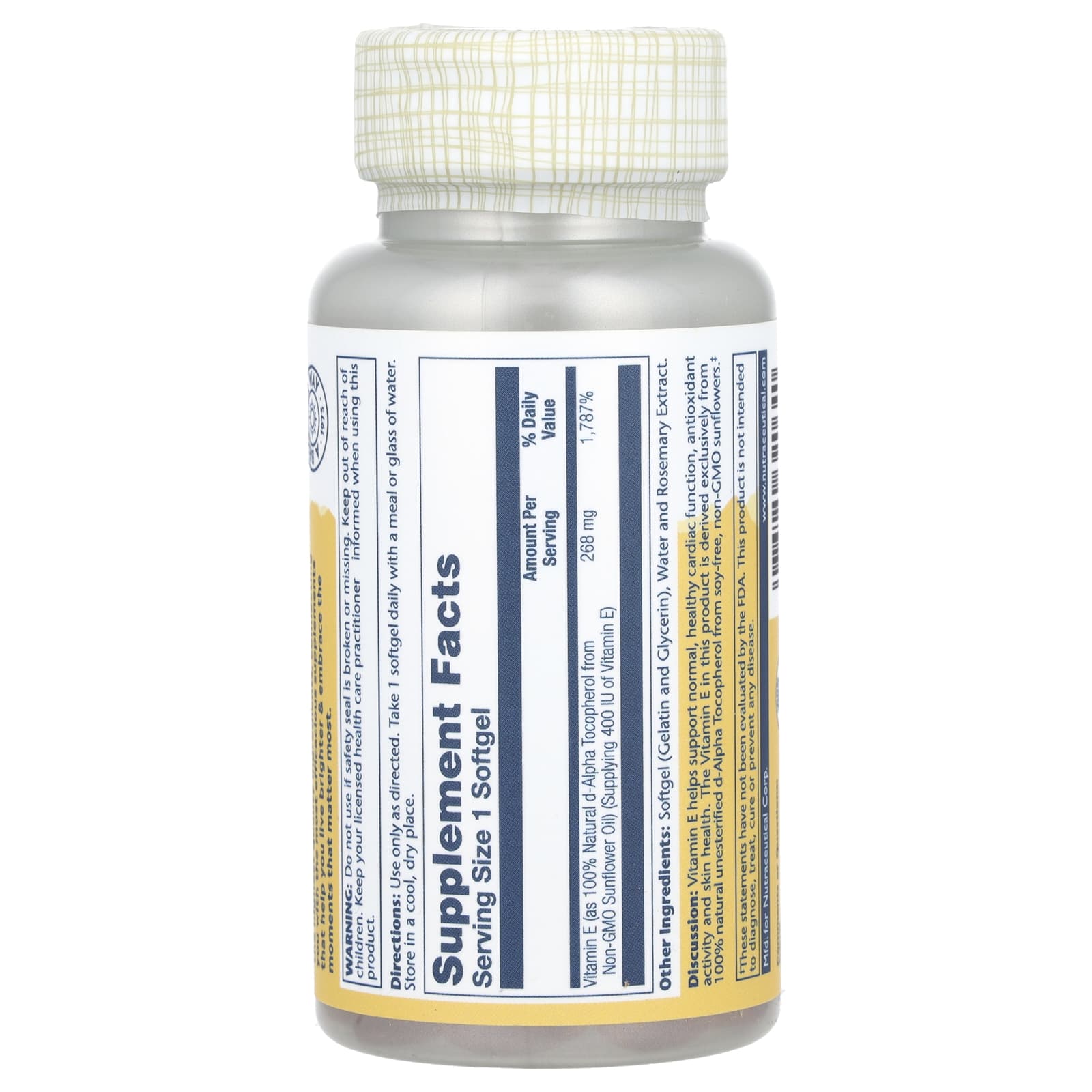 Solaray, Sunflower Vitamin E, 268 mg, 60 Softgels - Image 2