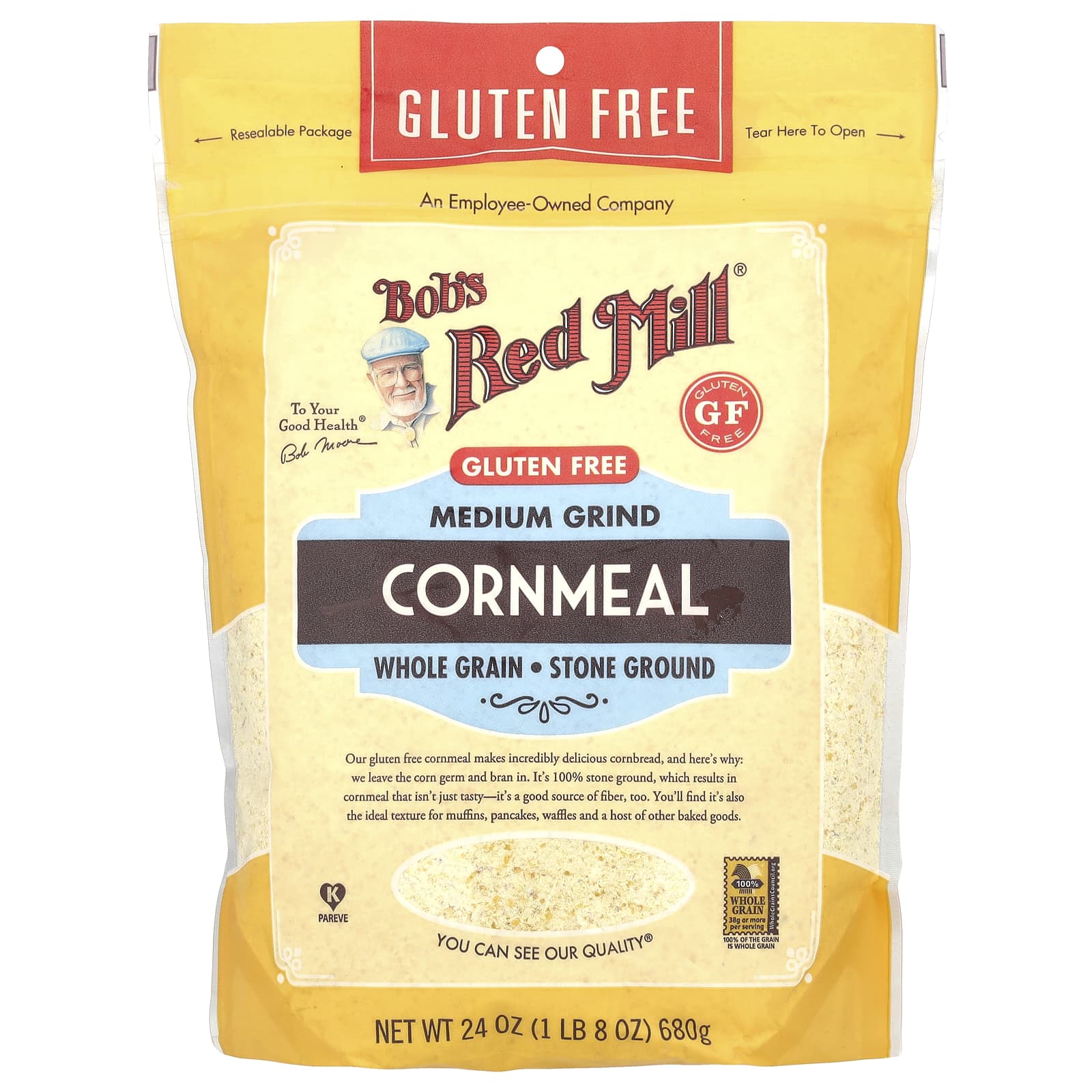 Stone Ground Whole Grain Cornmeal by Bob's Red Mill, 24 oz (680g) - Image 1
