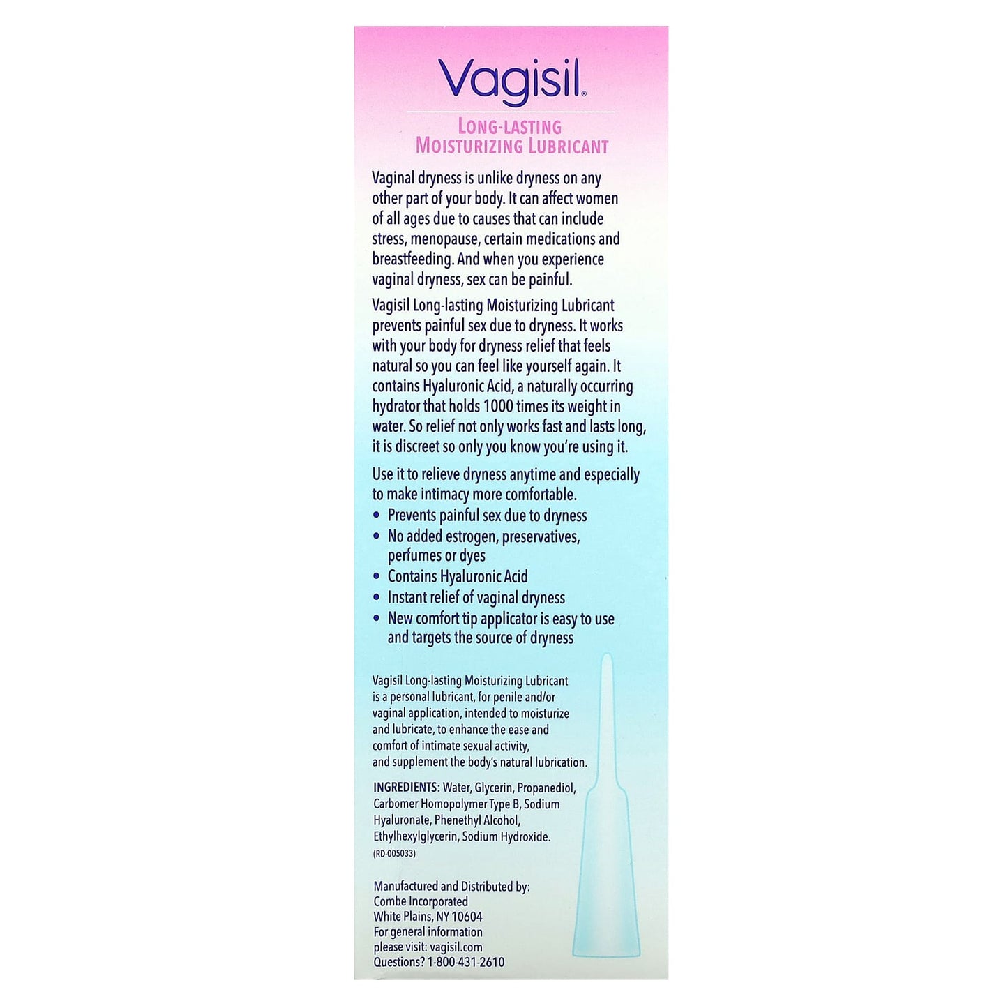 Vagisil, Long-Lasting Moisturizing Lubricant, 8 Pre-Filled Internal Disposable Applicators, 0.2 oz (5.9 g) Each - Image 2