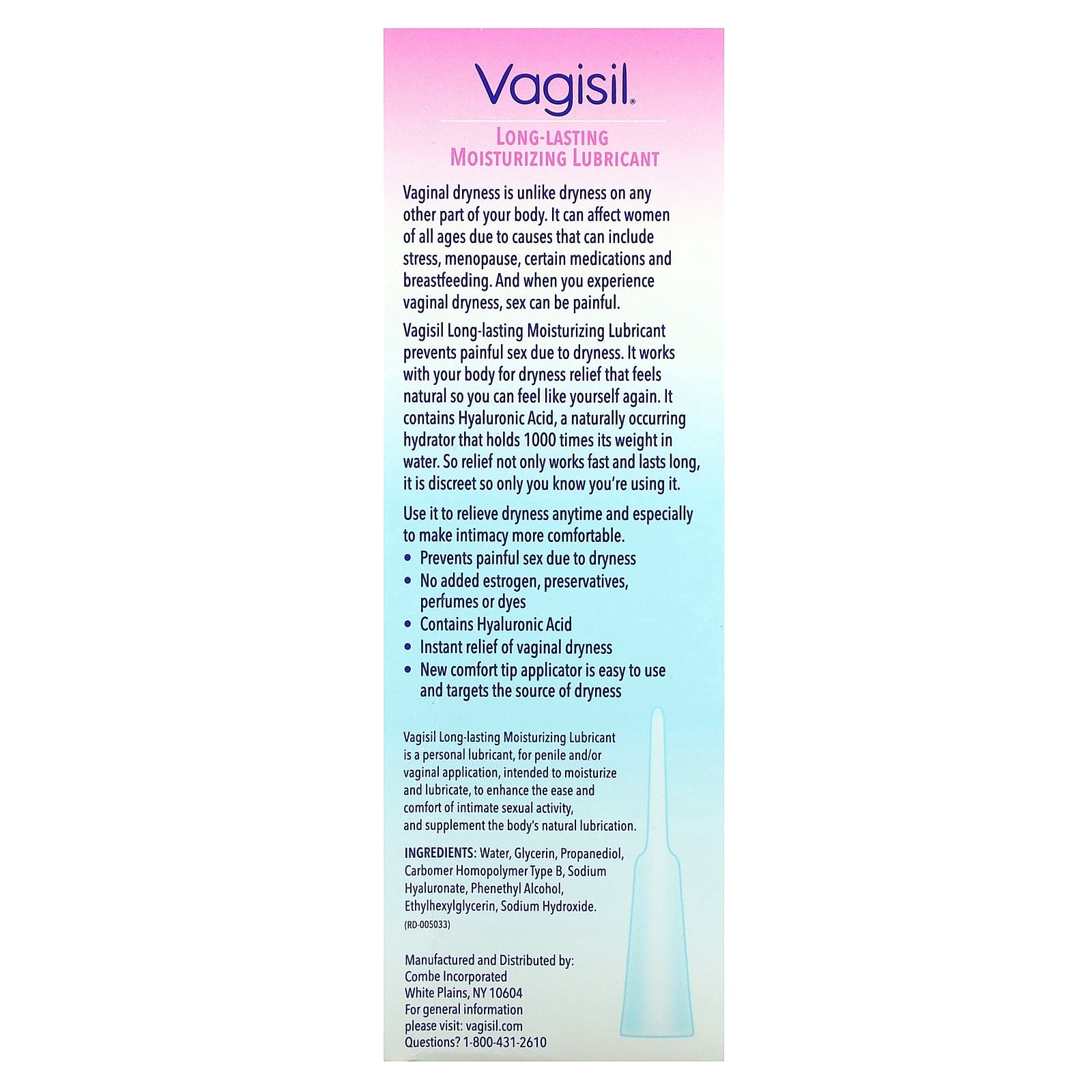 Vagisil, Long-Lasting Moisturizing Lubricant, 8 Pre-Filled Internal Disposable Applicators, 0.2 oz (5.9 g) Each - Image 2