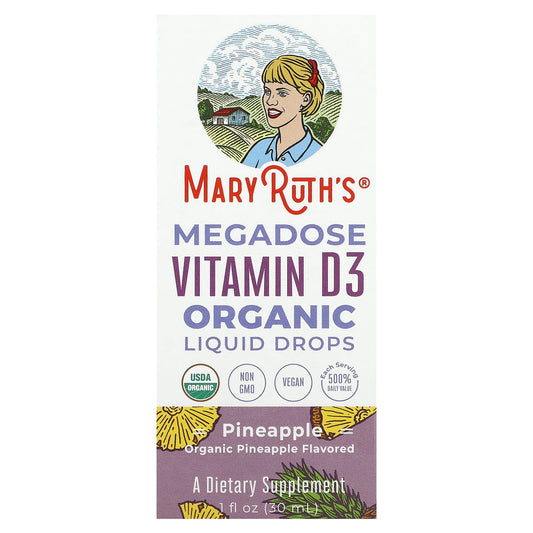 MaryRuth's, Megadose Vitamin D3 Organic Liquid Drops, Pineapple, 100 mcg (4,000 IU), 1 fl oz (30 ml) - Image 1