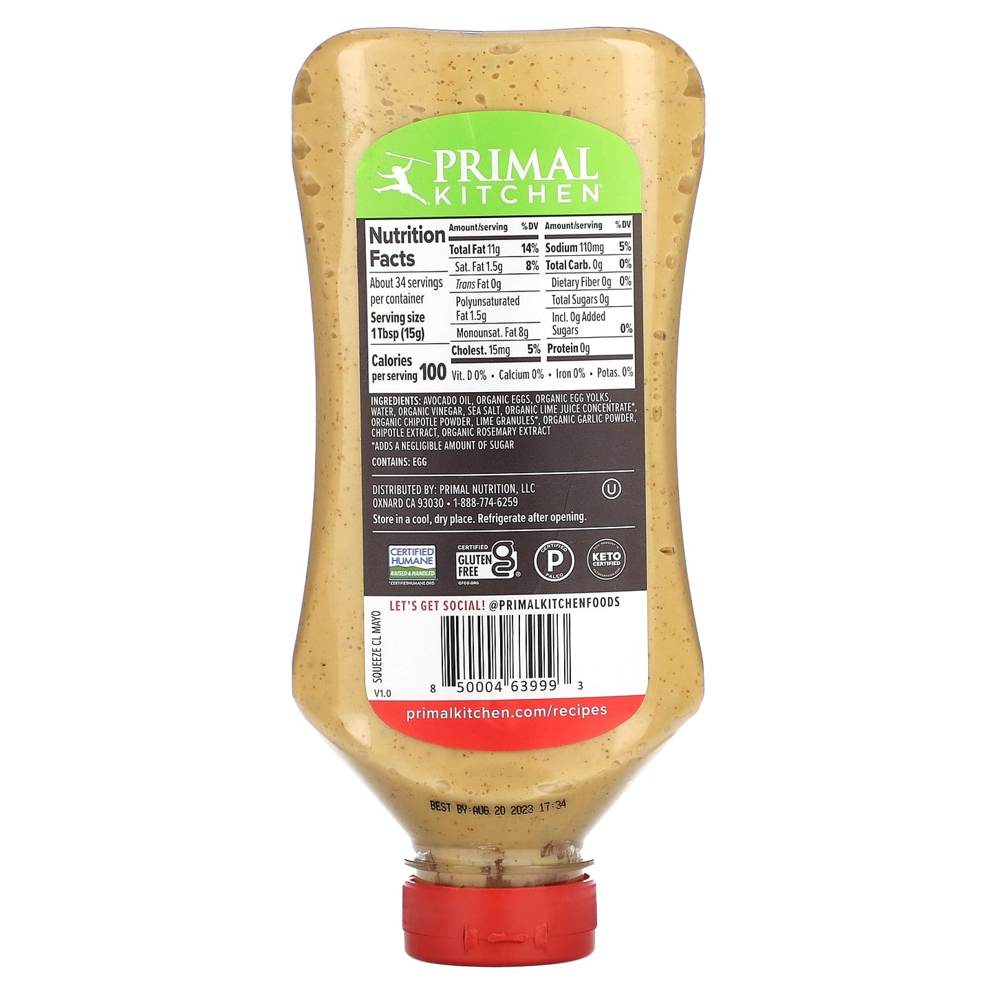 Primal Kitchen, Real Mayonnaise Made With Avocado Oil, Chipotle Lime, 17 fl oz (503 ml) - Image 2