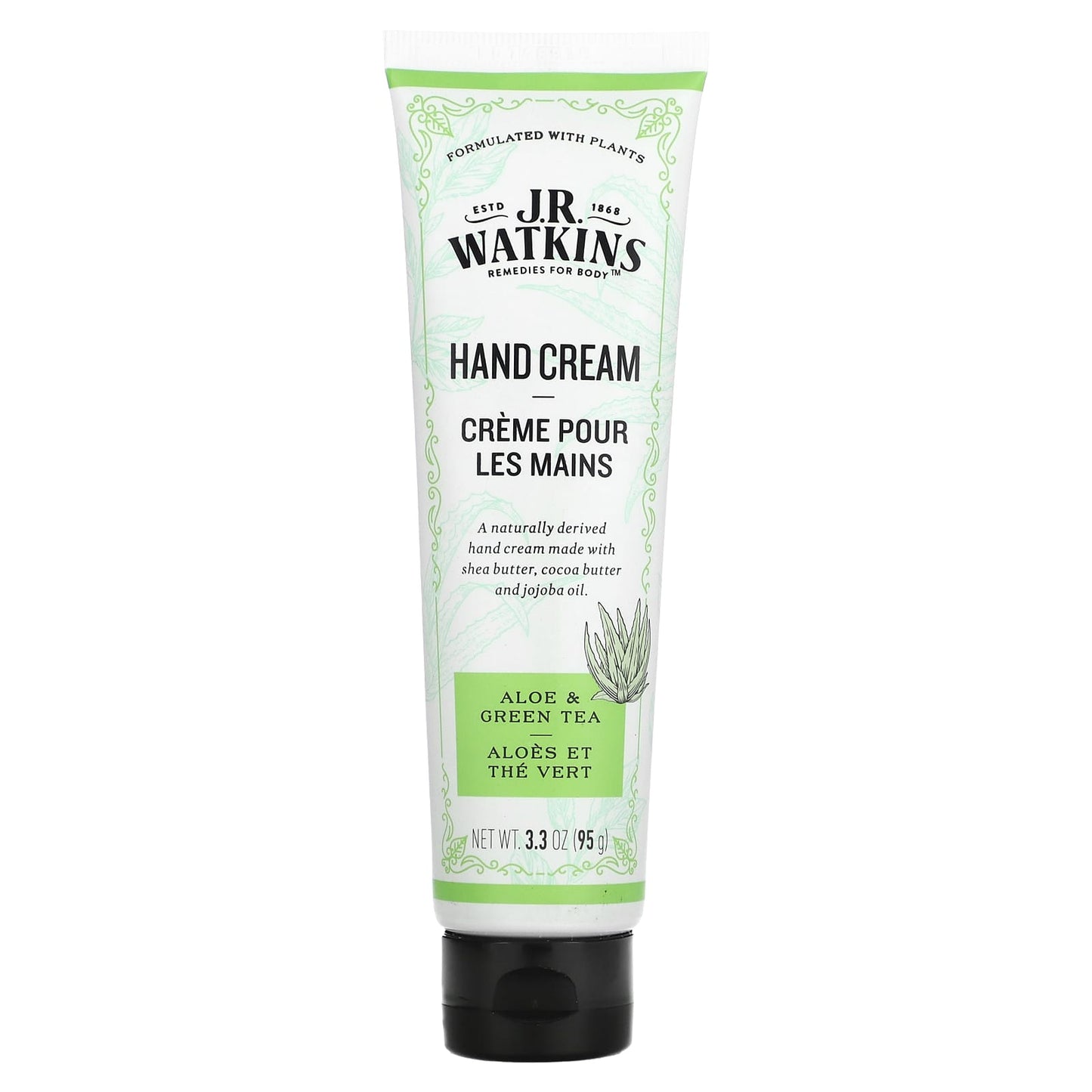 J R Watkins Hand Cream for Dry Hands - Aloe & Green Tea, 3.3 oz - Image 1