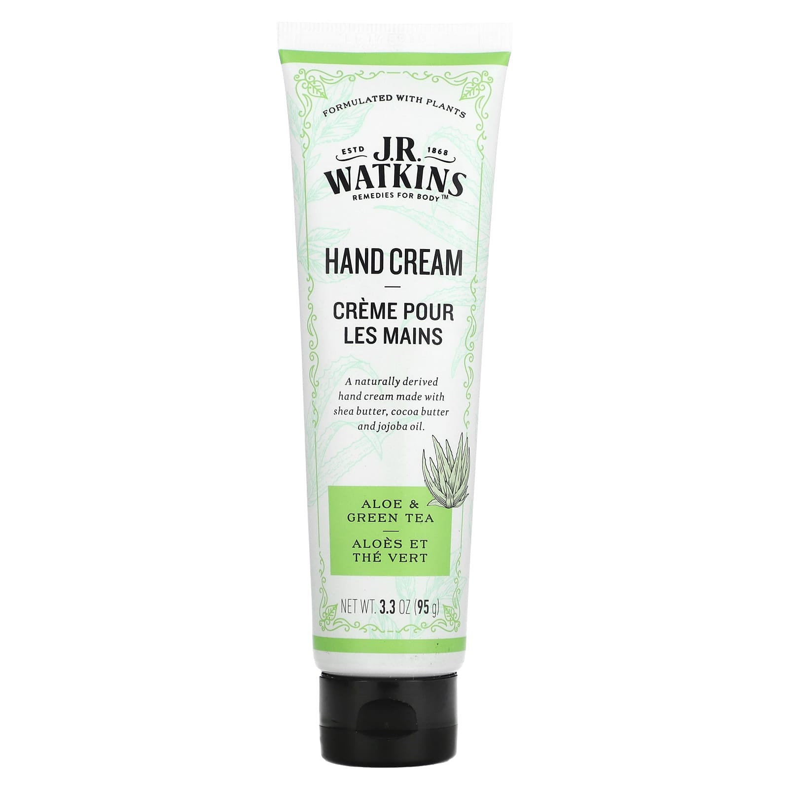 J R Watkins Hand Cream for Dry Hands - Aloe & Green Tea, 3.3 oz - Image 1