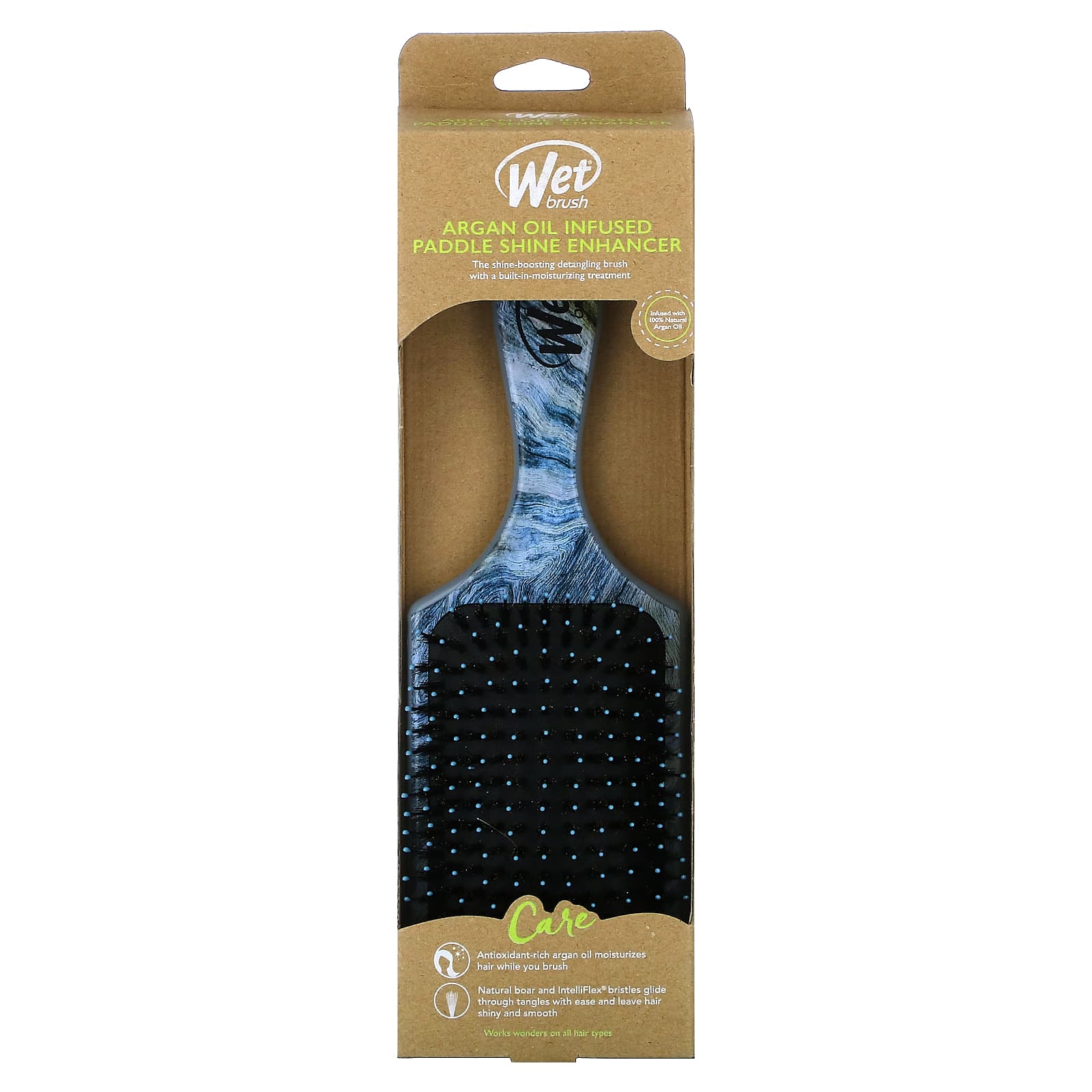 Wet Brush, Argan Oil Infused Paddle Shine Enhancer Brush, Blue, 1 Brush - Image 2