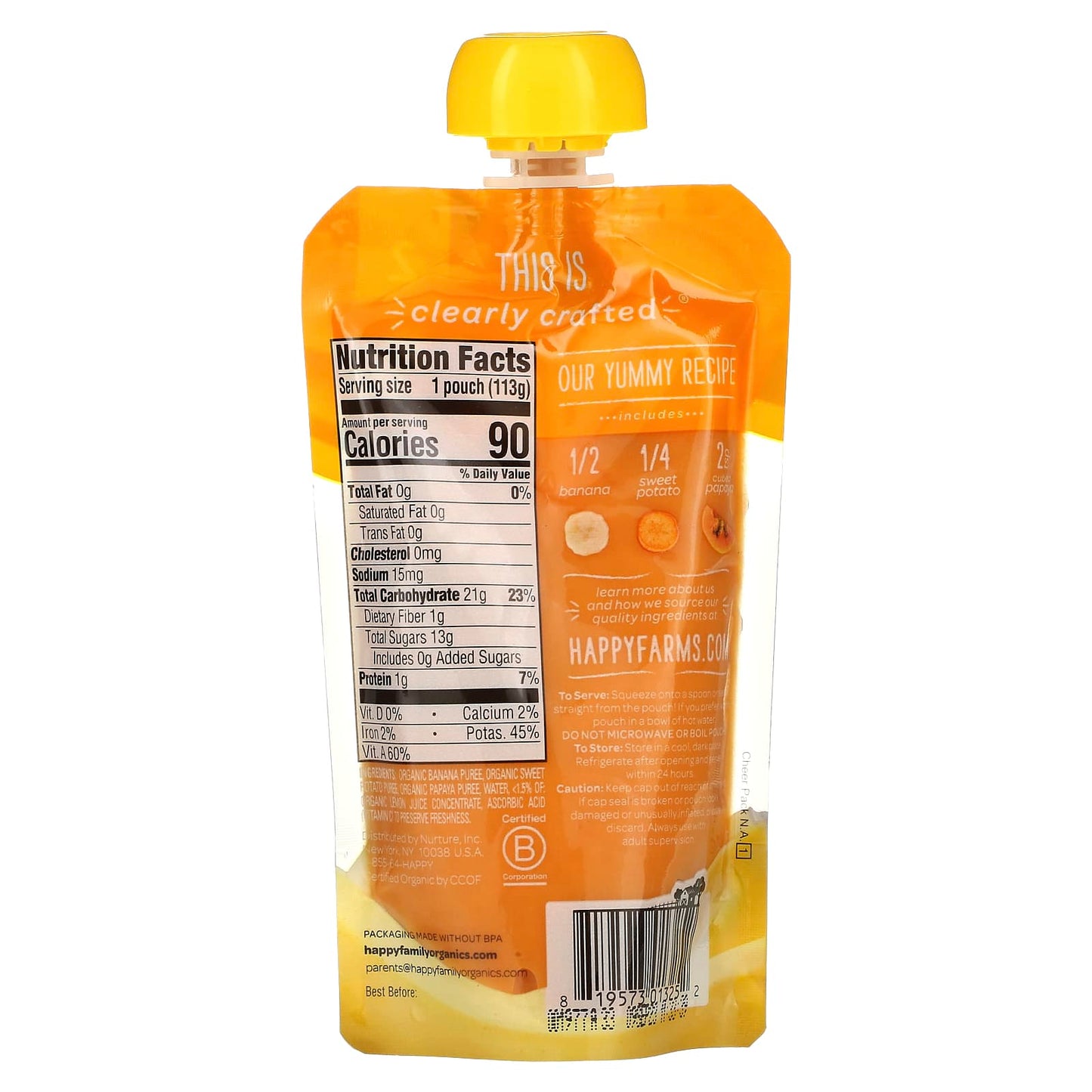 Happy Family Organics Baby Food, USDA Organic, 6 Months+, Bananas & Sweet Potatoes - Image 2
