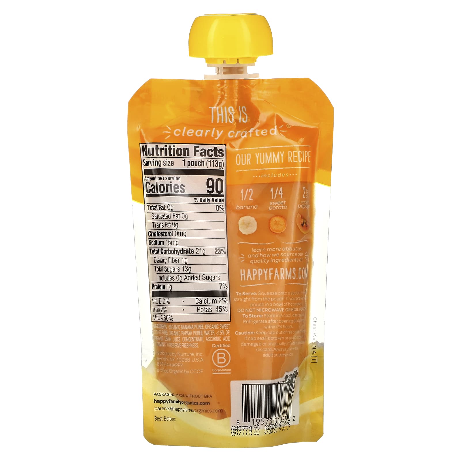 Happy Family Organics Baby Food, USDA Organic, 6 Months+, Bananas & Sweet Potatoes - Image 2